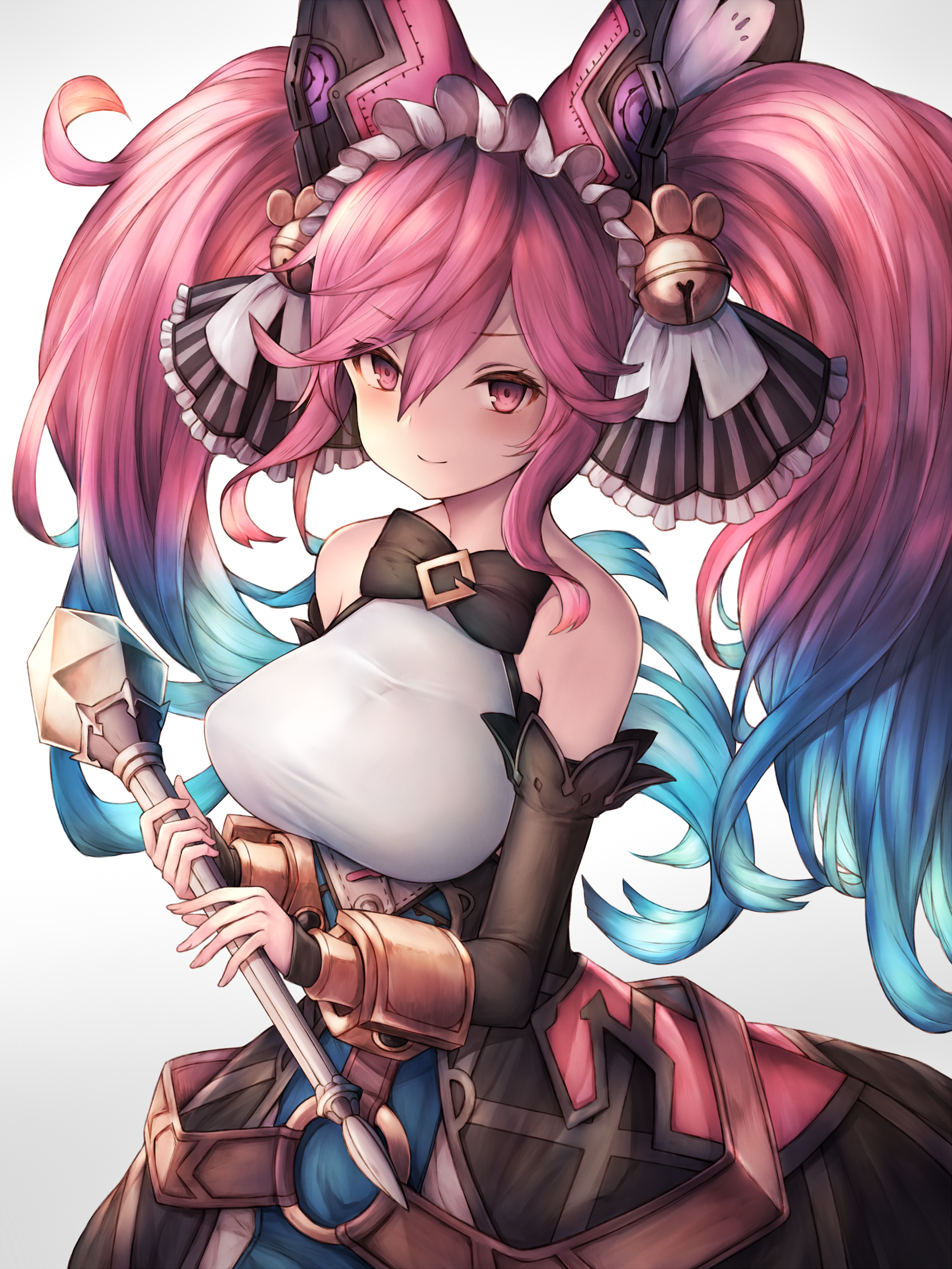 Girl with pink twintails holding a staff HD Phone Wallpaper