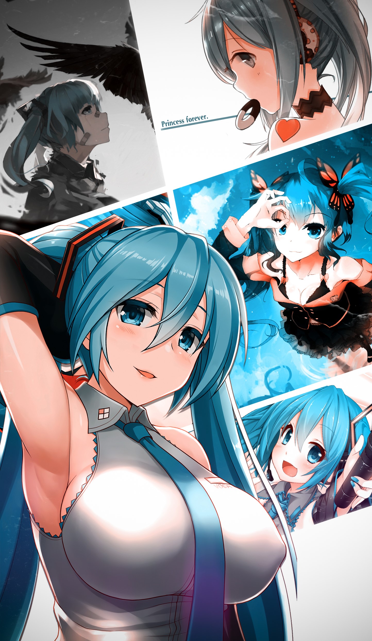 Hatsune Miku collage with birds and butterflies HD Phone Wallpaper