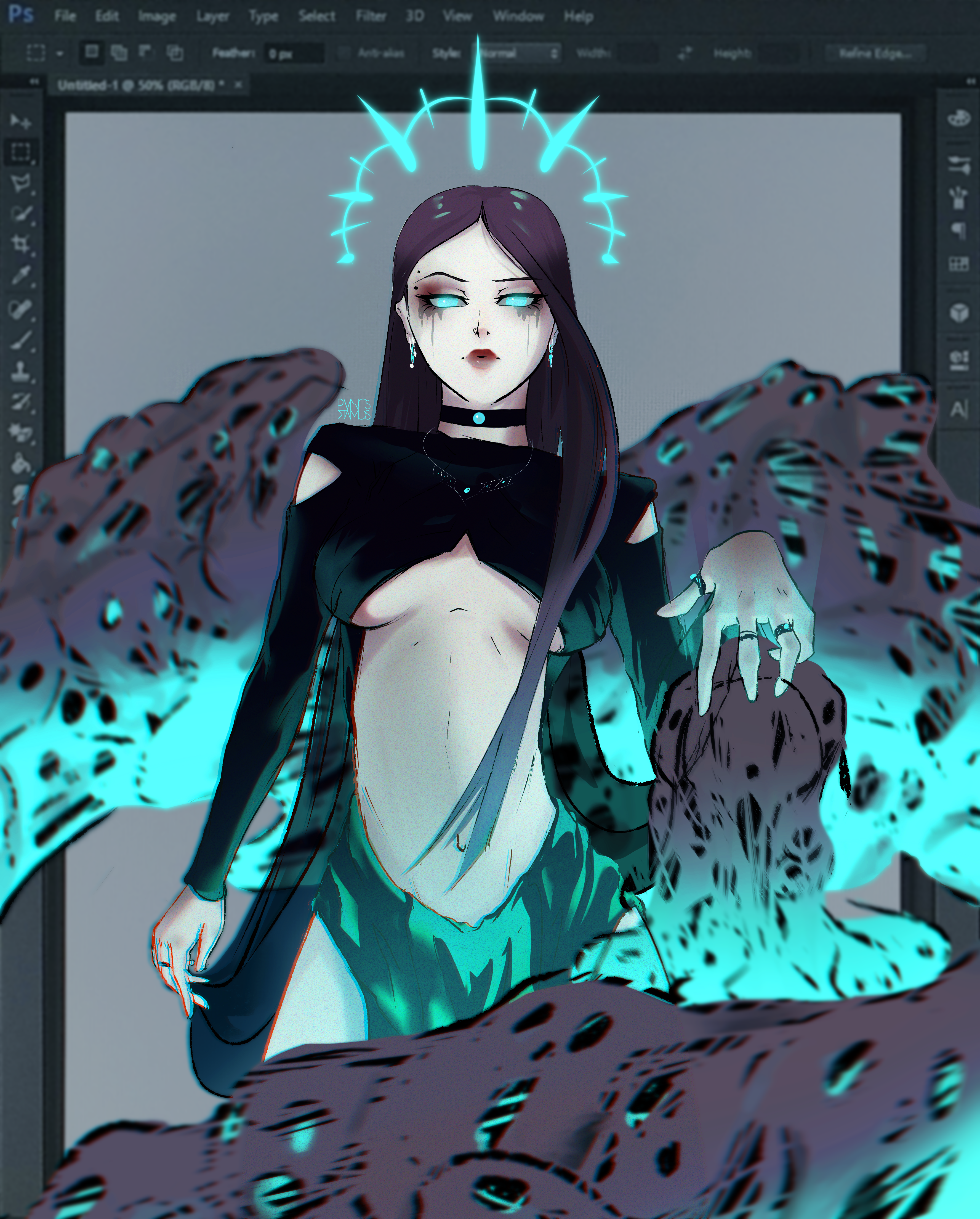 Demon girl with glowing wings and halo HD Phone Wallpaper