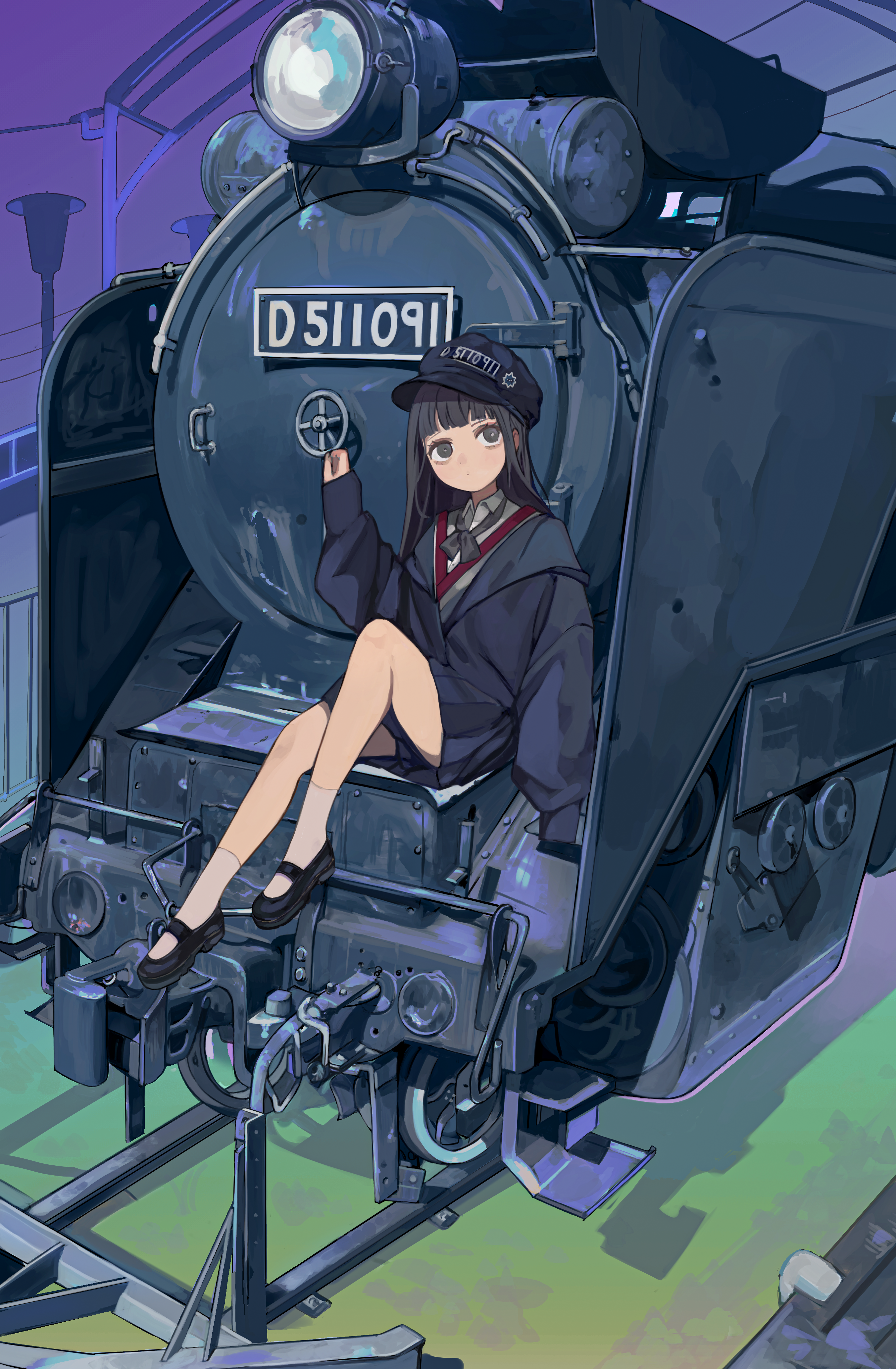 Girl sitting on a D511091 locomotive HD Phone Wallpaper
