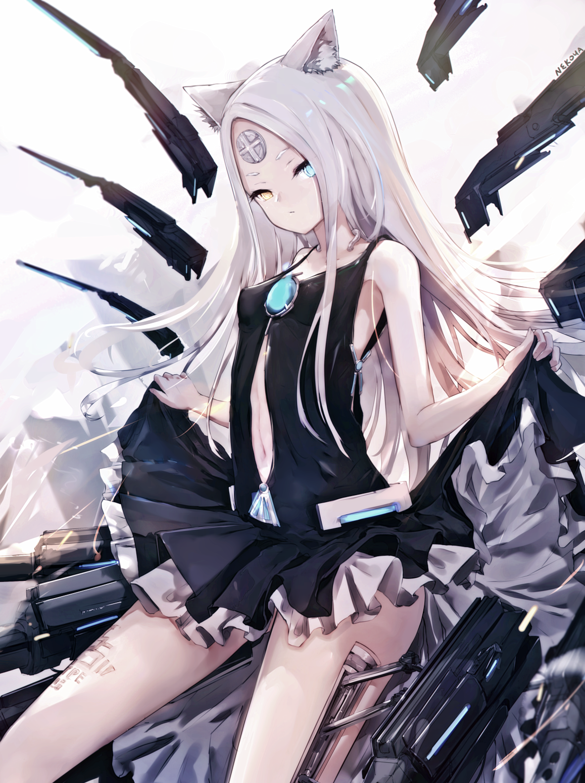 Anime girl with cat ears and weapons HD Phone Wallpaper