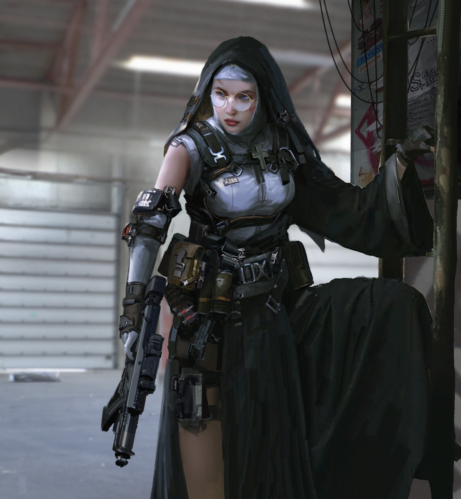 Nun with a gun by Fu Chenqi HD Phone Wallpaper