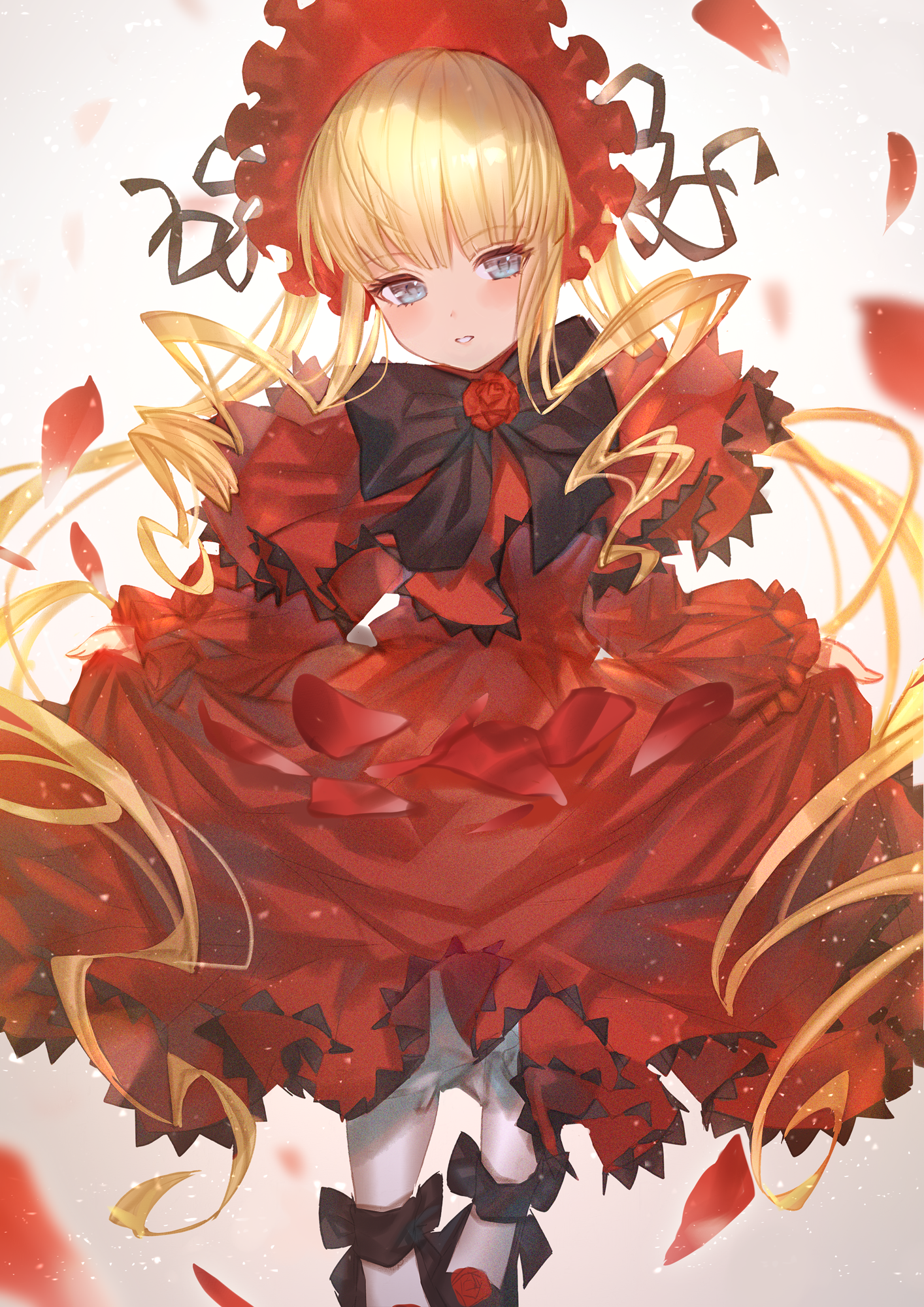 Shinku from Rozen Maiden in a red lolita dress HD Phone Wallpaper