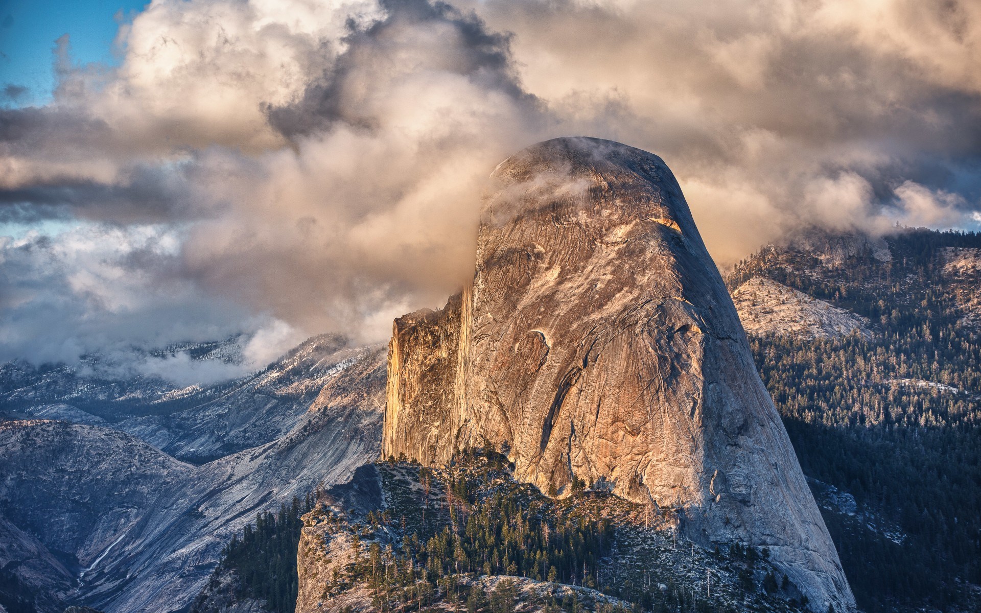 Half Dome mountain in Yosemite National Park with clouds HD Wallpaper