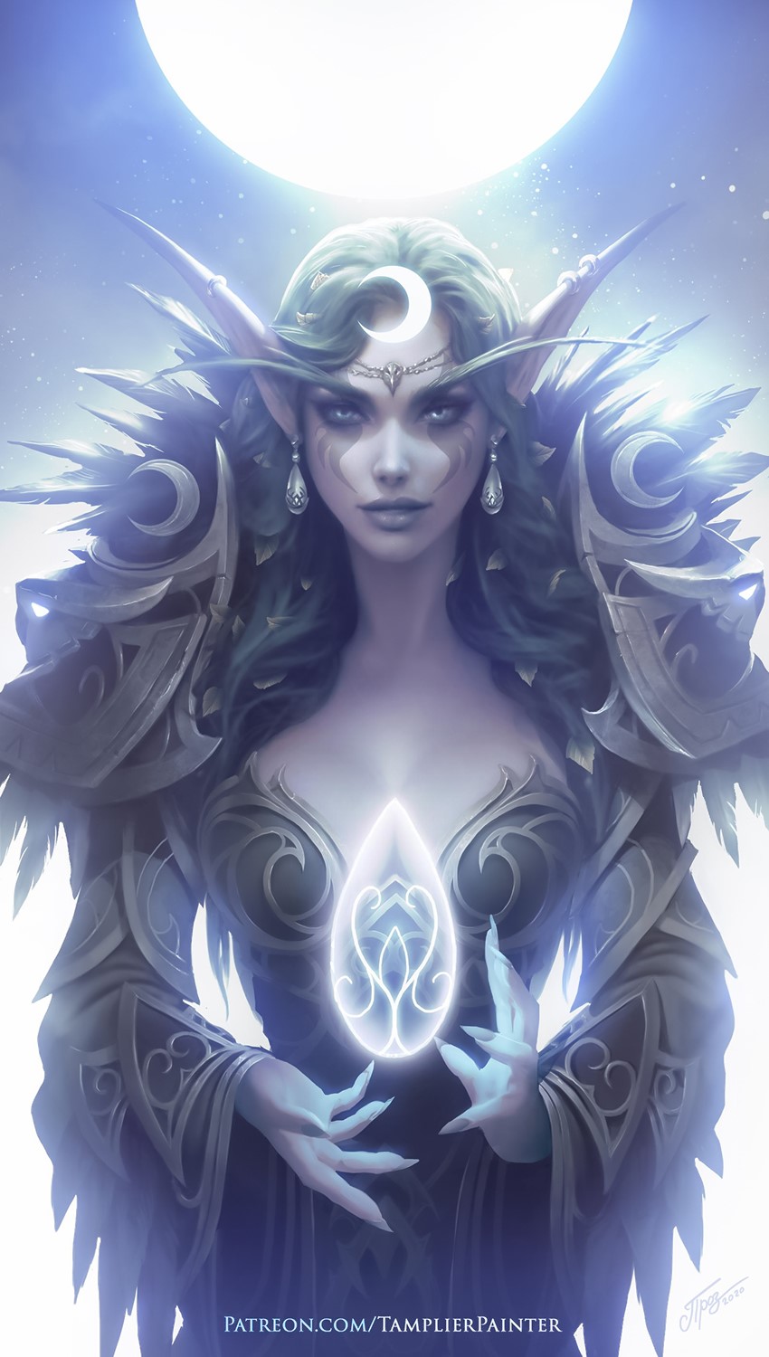 Night Elf Priestess of Elune holding a glowing tear HD Phone Wallpaper
