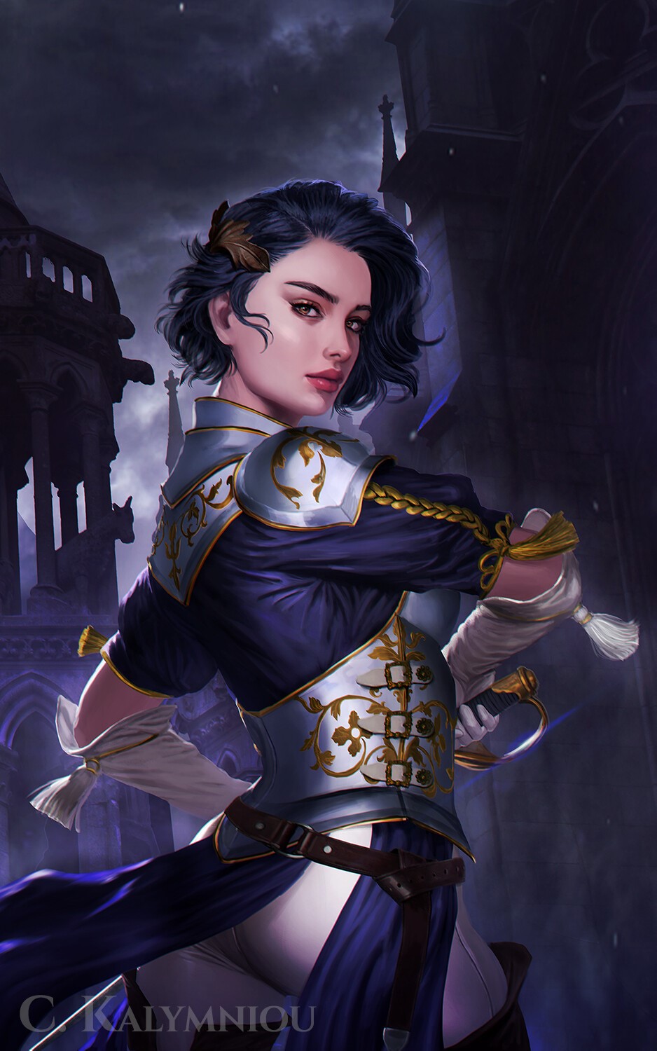 Fantasy woman in armor with sword HD Phone Wallpaper