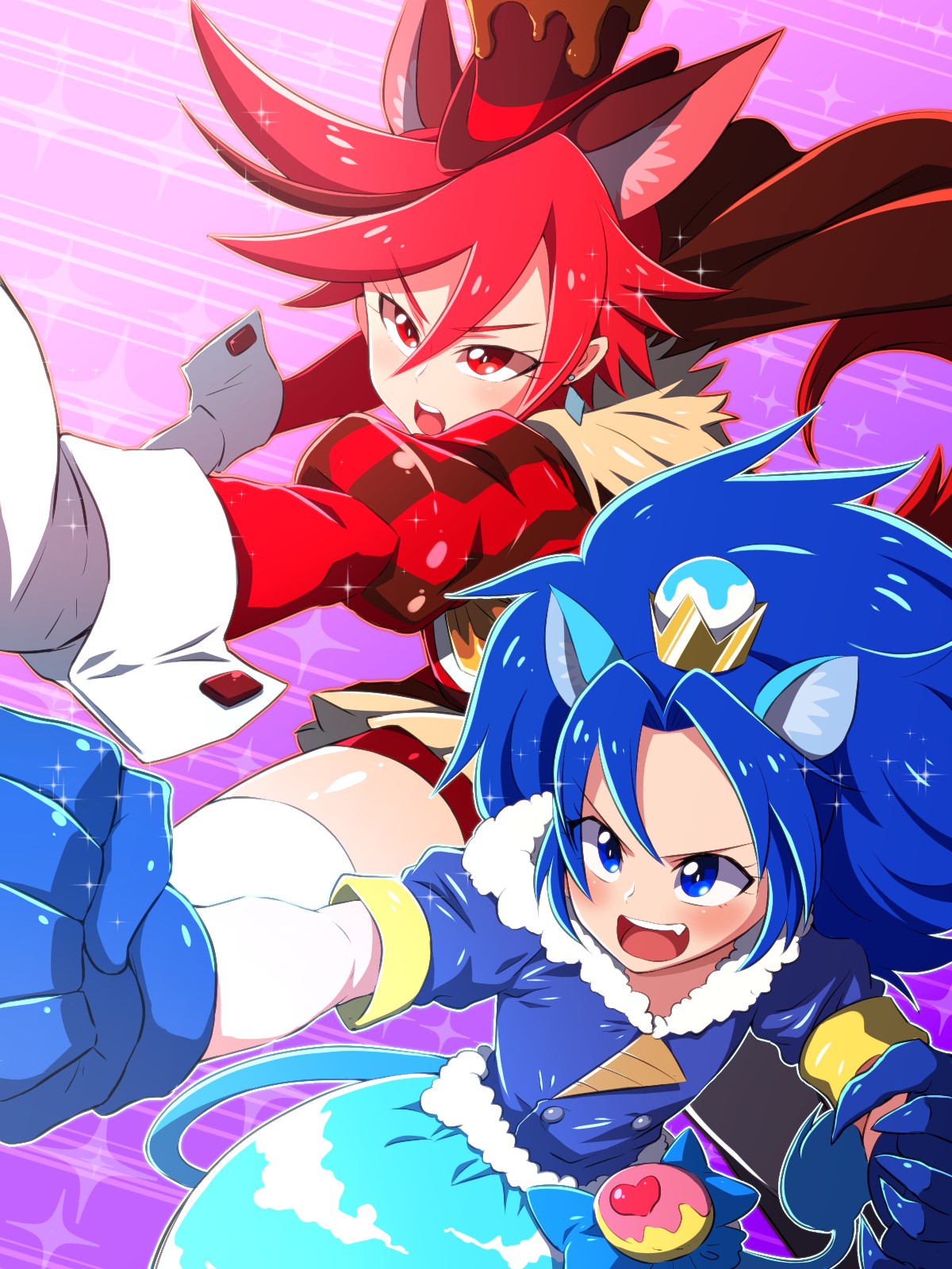 Two Pretty Cure magical girls in action HD Phone Wallpaper