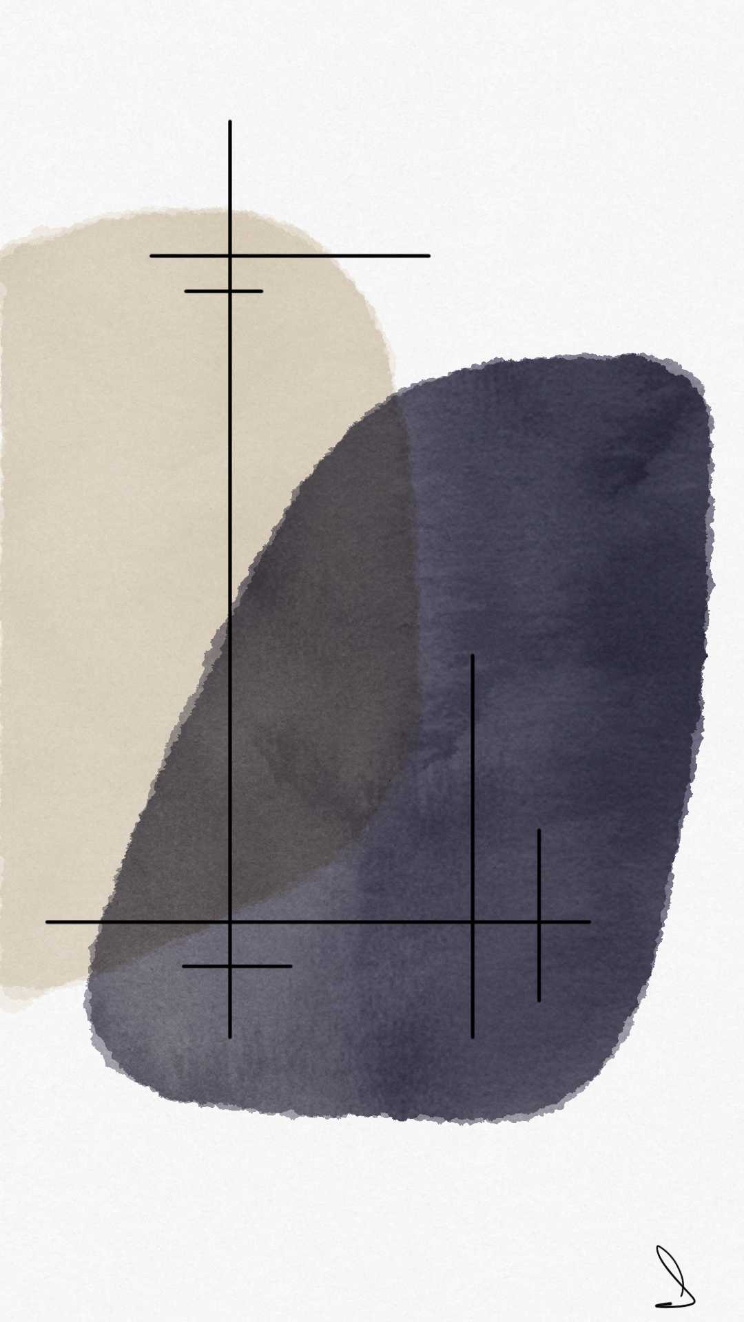 Abstract watercolor shapes with geometric lines HD Phone Wallpaper
