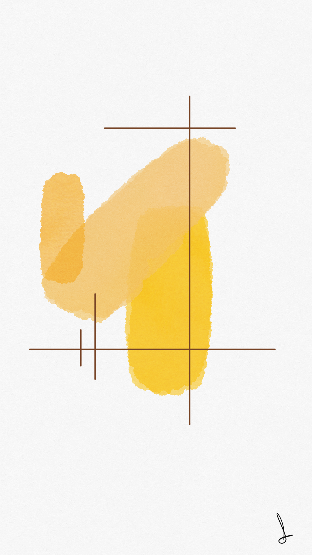 Abstract yellow and orange watercolor strokes with brown lines HD Phone Wallpaper