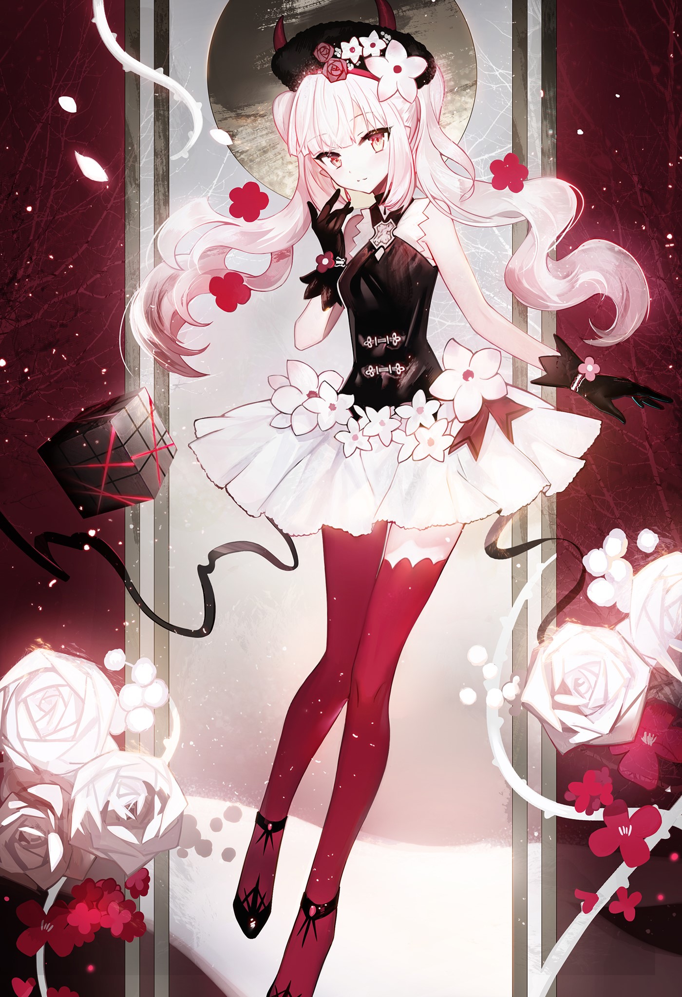 Anime girl with horns and pink hair wearing a dress HD Phone Wallpaper