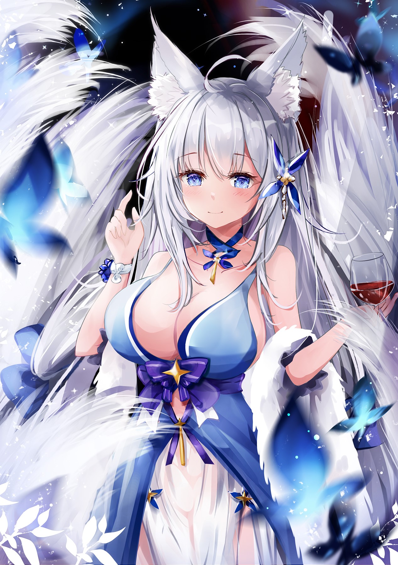 Shinano from Azur Lane with silver hair and fox ears HD Phone Wallpaper