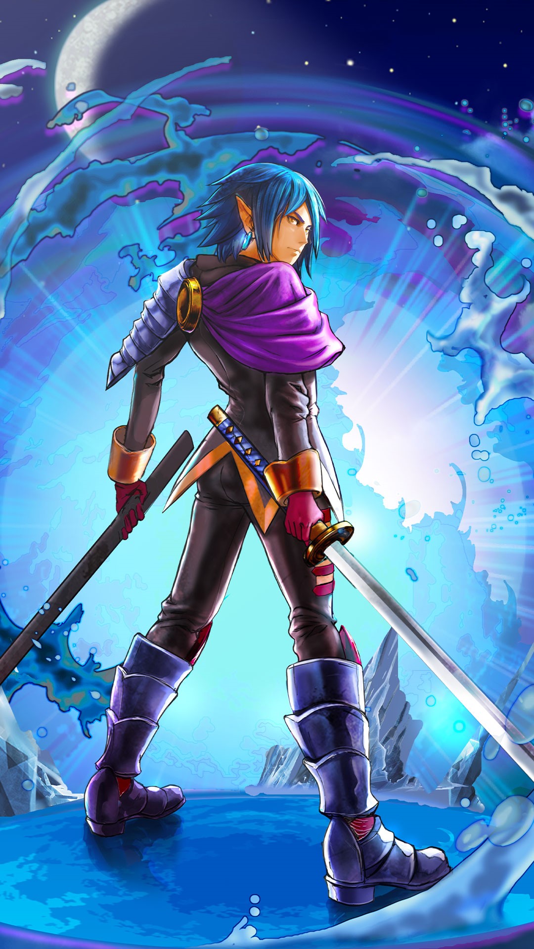 Grand Summoners character with swords and moon HD Phone Wallpaper