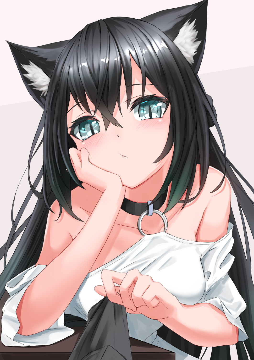Cat girl with black hair and aqua eyes HD Phone Wallpaper