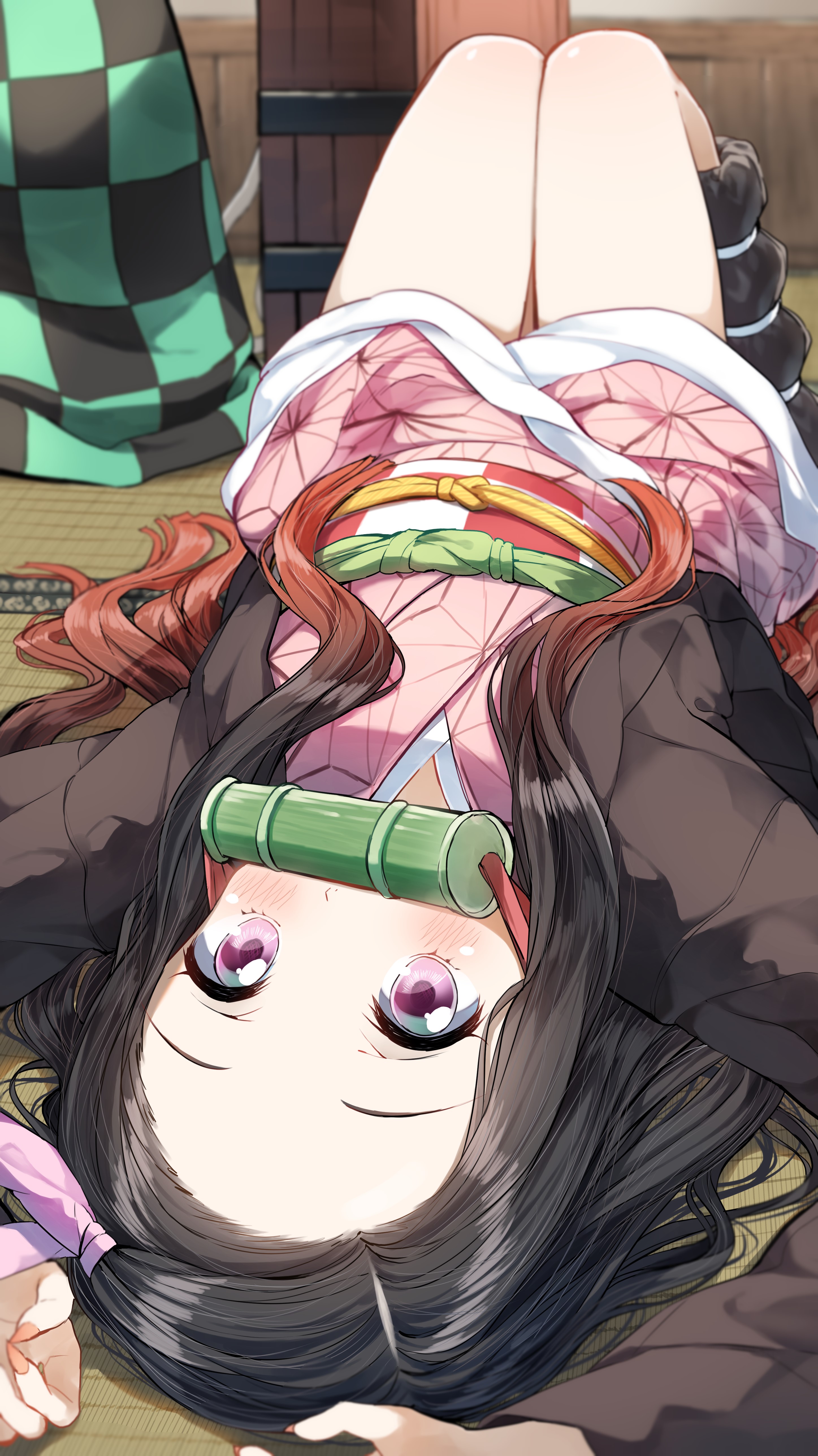 Kamado Nezuko from Kimetsu no Yaiba lying down HD Phone Wallpaper