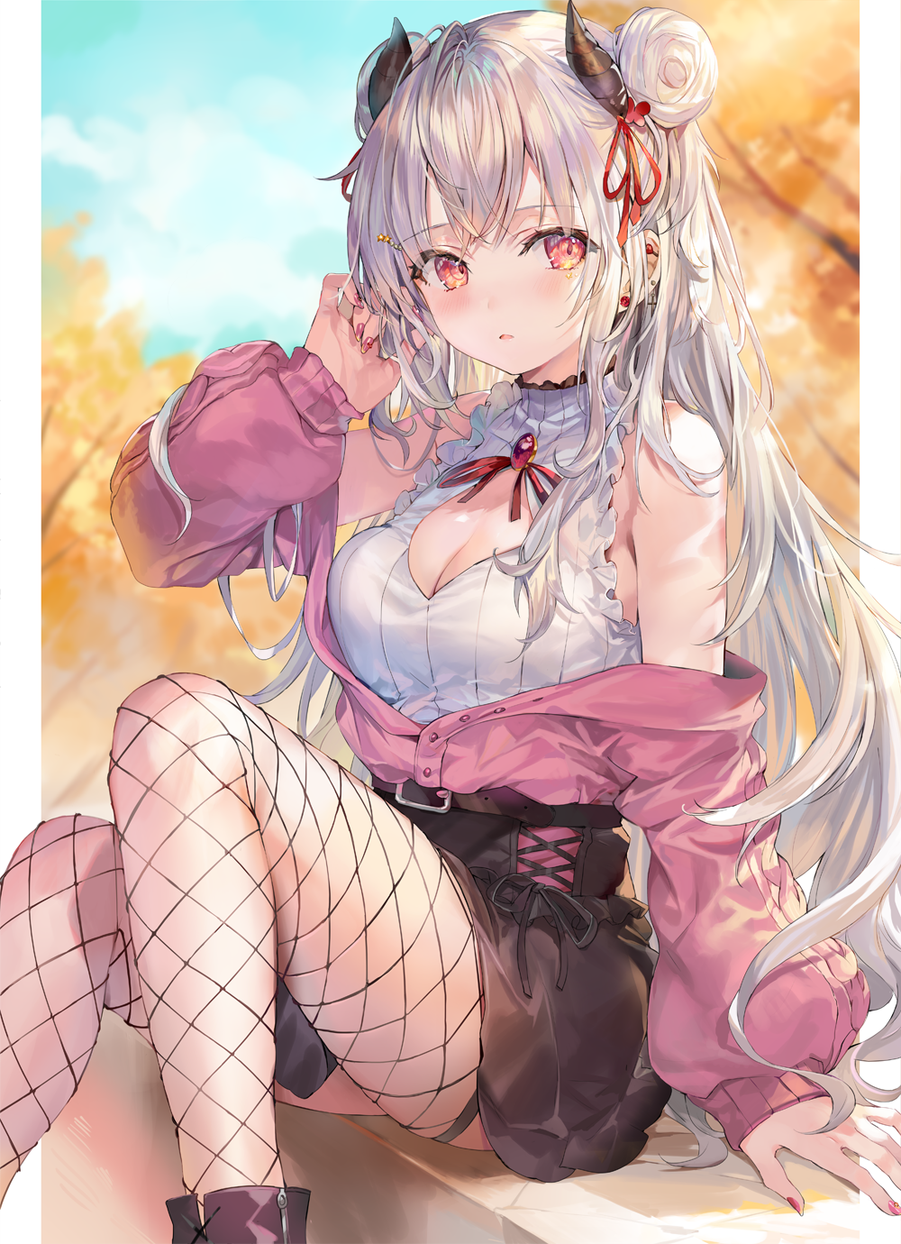 Momoko with horns and silver hair HD Phone Wallpaper
