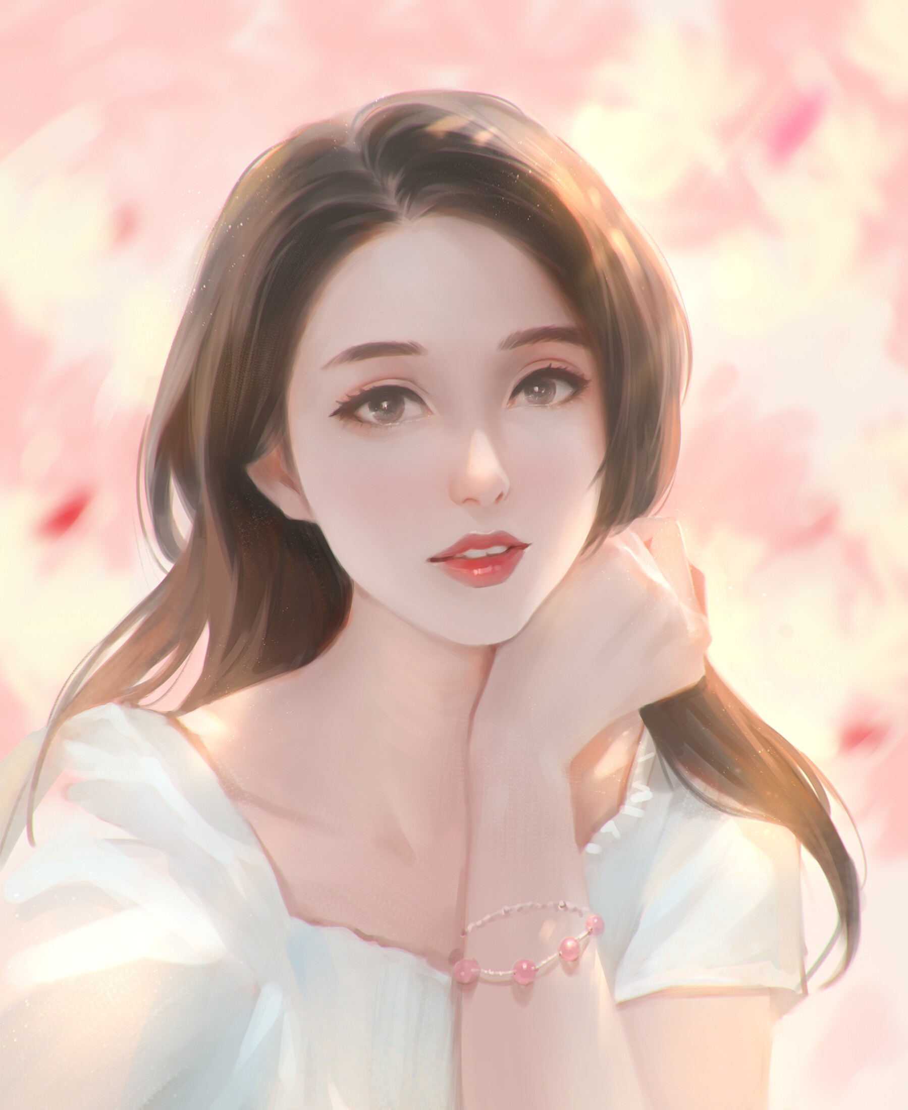 Artwork of an Asian woman with brown hair HD Phone Wallpaper