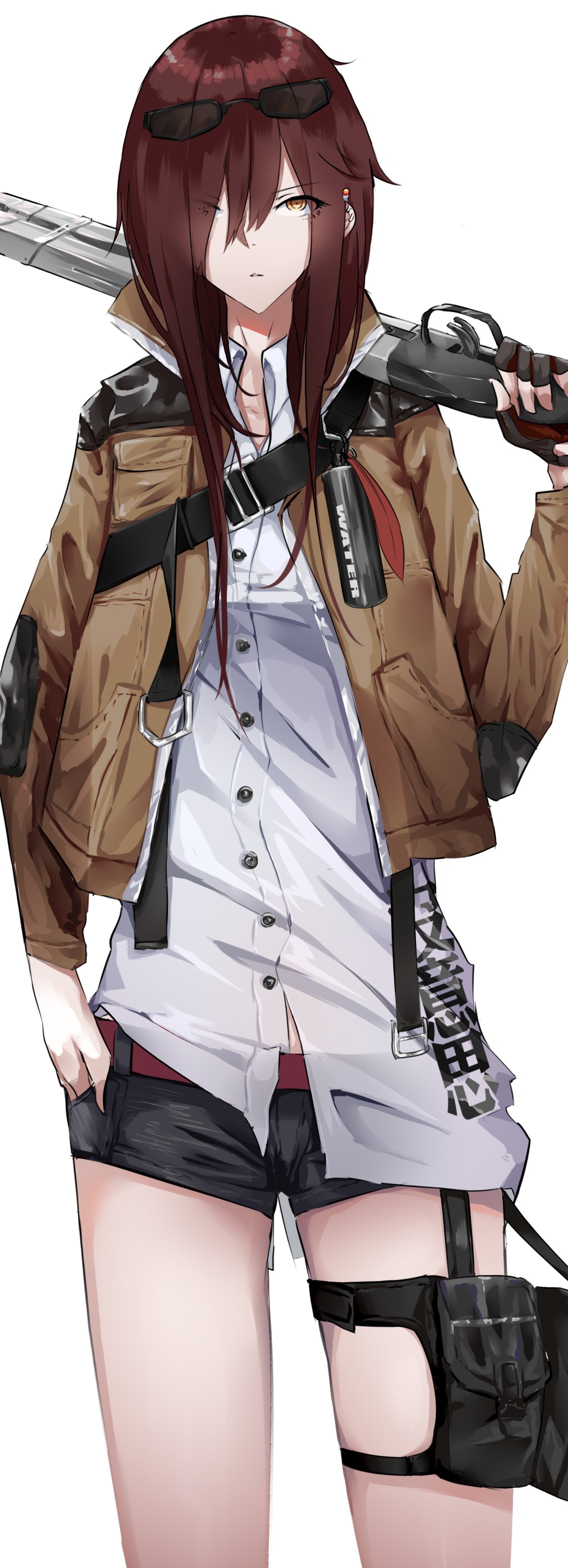 Anime girl with red hair and shotgun HD Phone Wallpaper