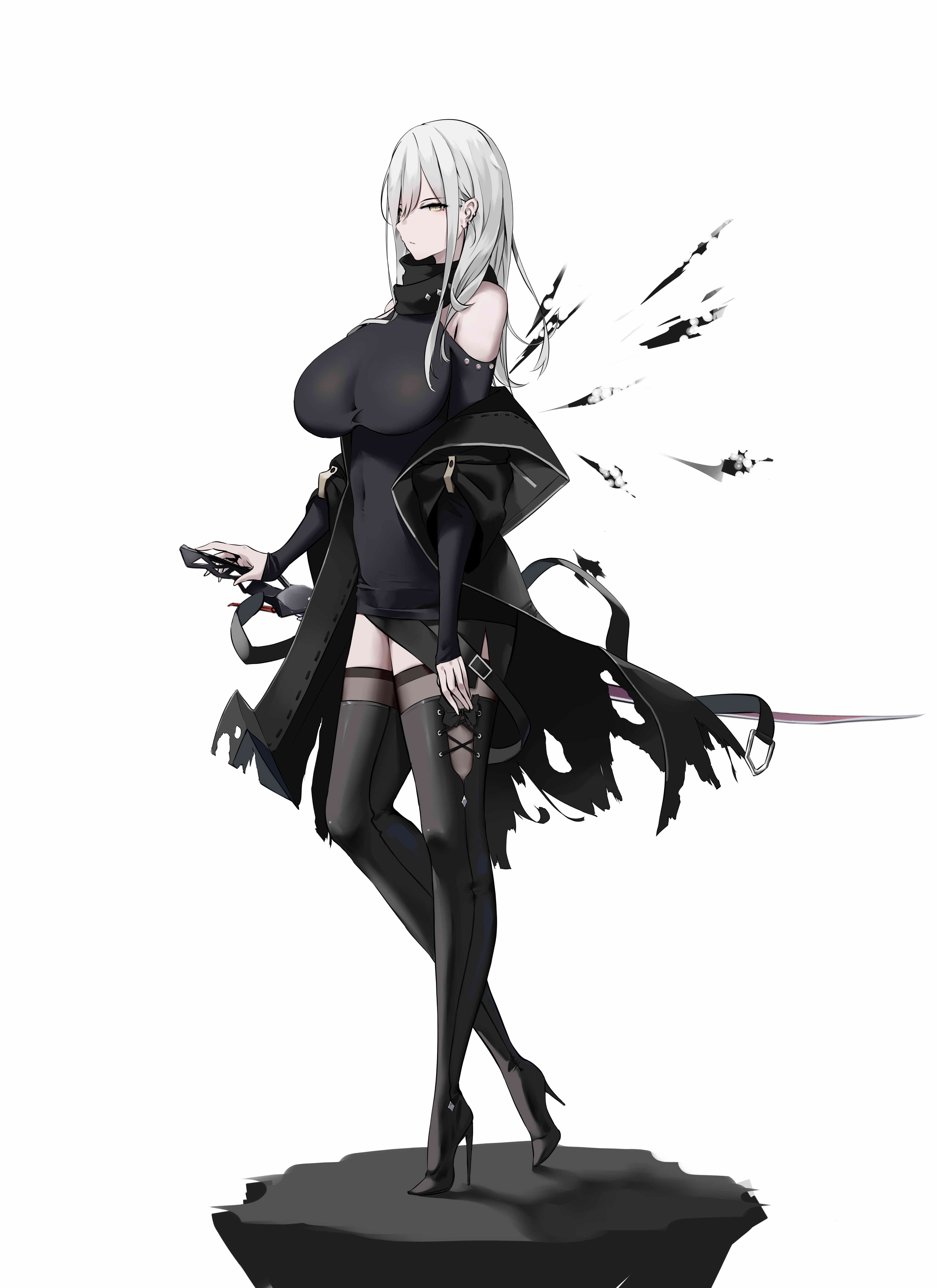 Anime girl with white hair and sword HD Phone Wallpaper