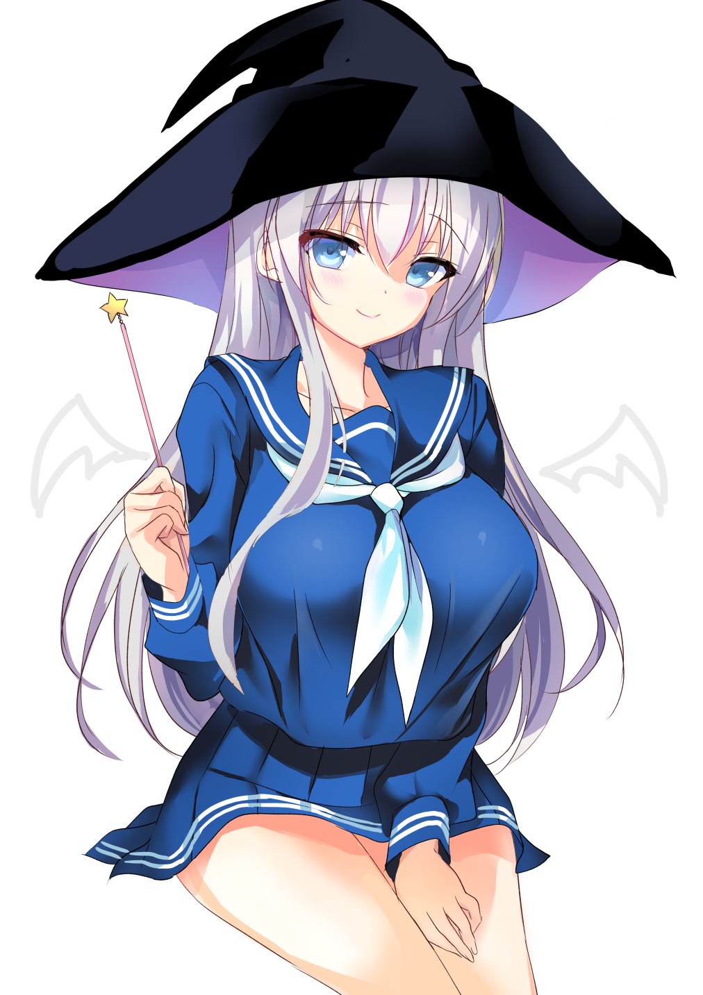 Anime girl in witch hat and school uniform holding wand HD Phone Wallpaper