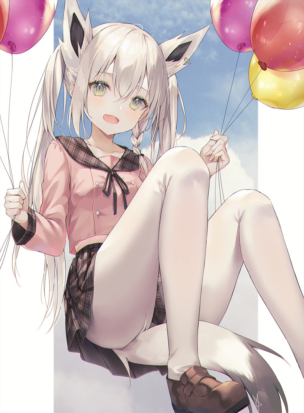Shirakami Fubuki from Hololive holding balloons HD Phone Wallpaper