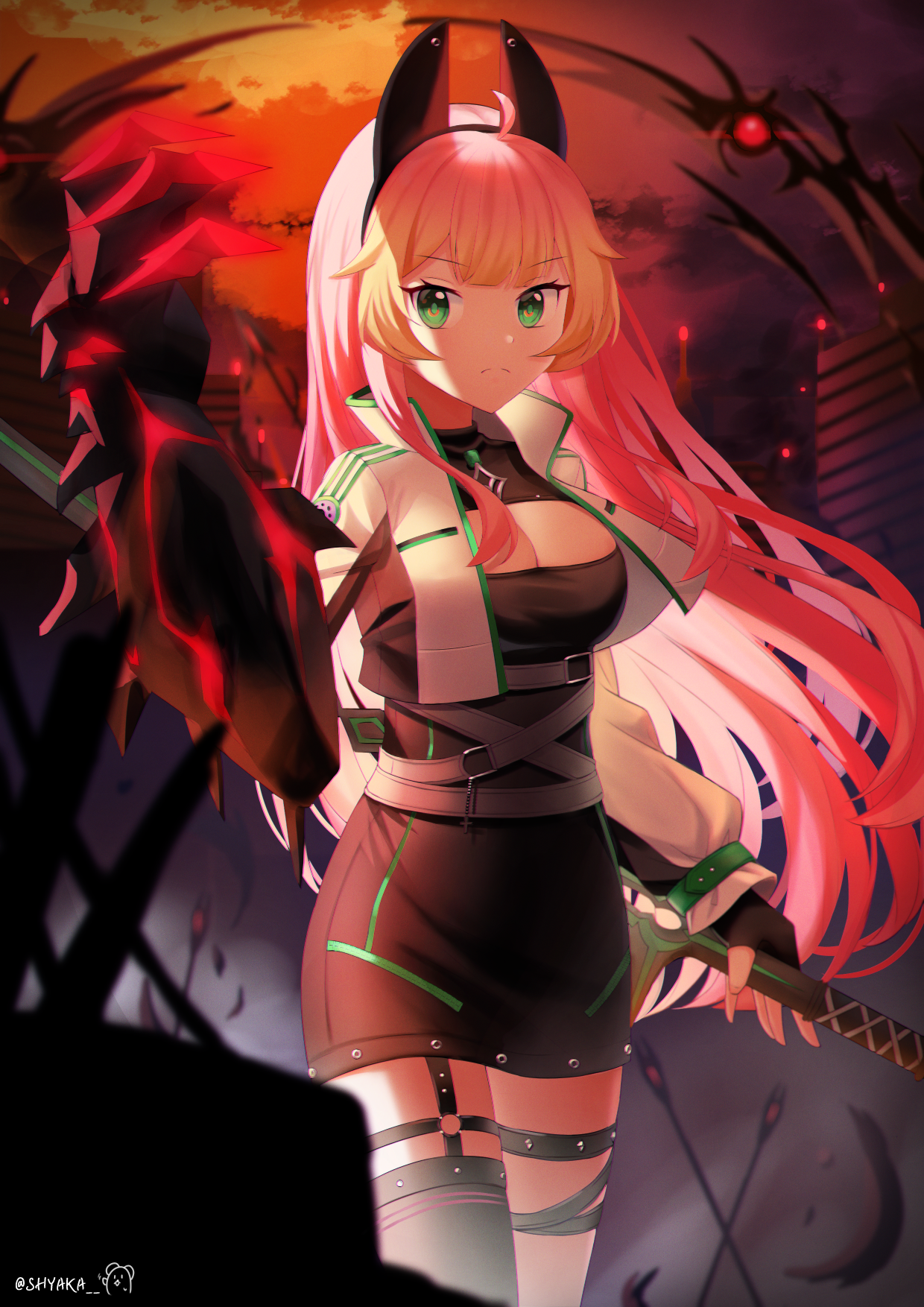 Anime girl with pink hair and sword HD Phone Wallpaper