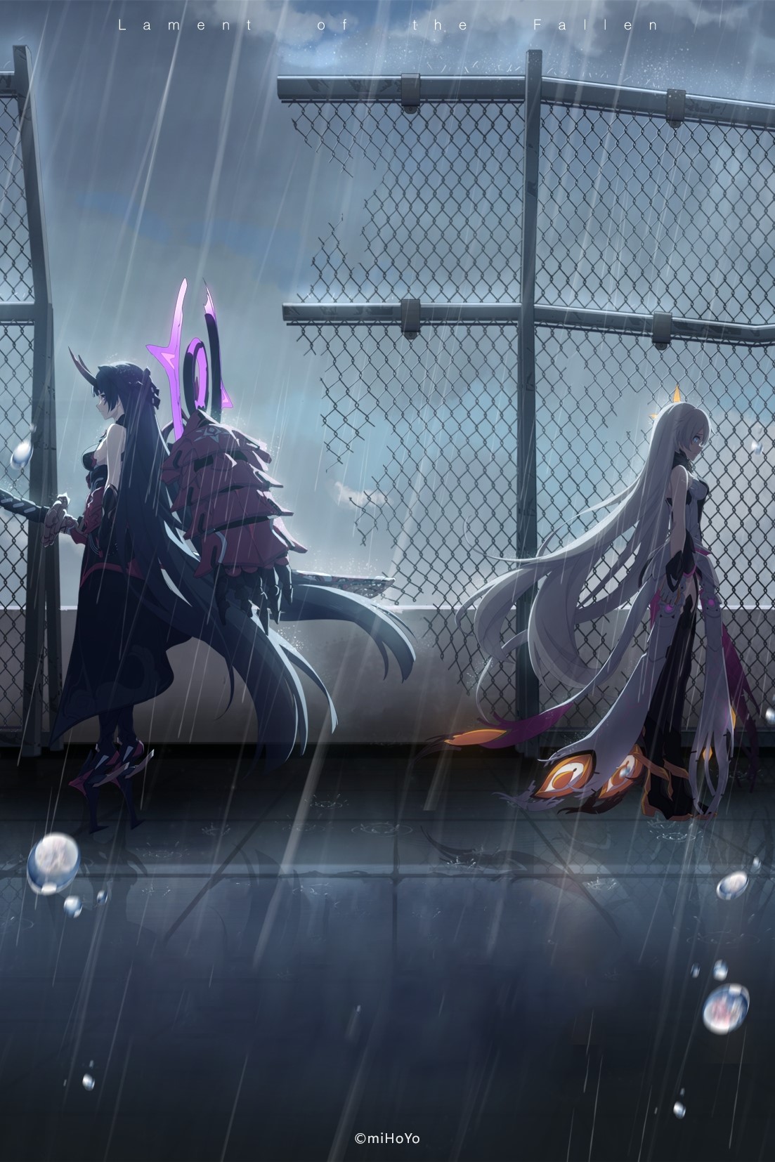 Kiana Kaslana and Raiden Mei from Honkai Impact 3rd in the rain HD Phone Wallpaper
