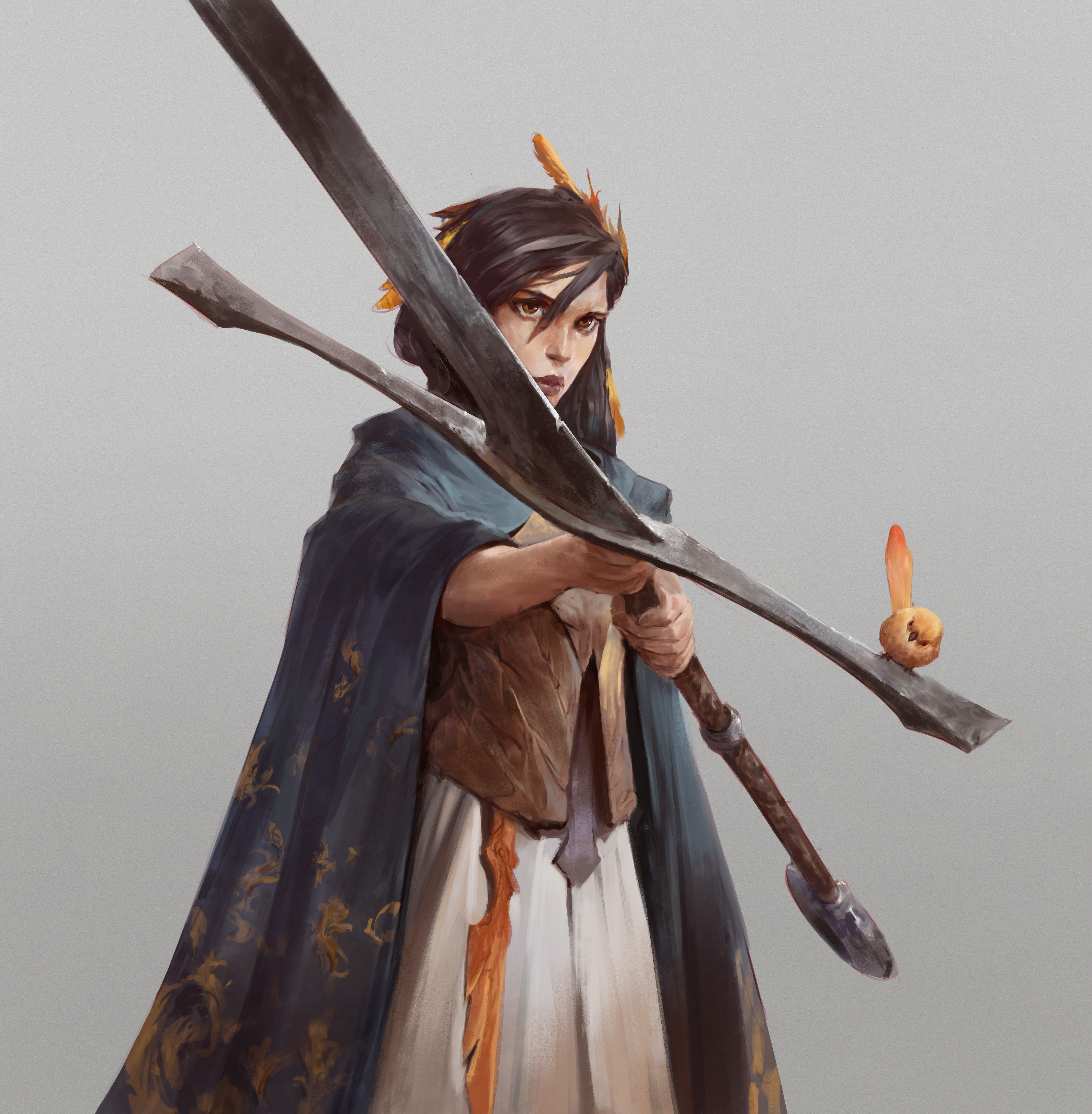 Fantasy girl with a large sword HD Phone Wallpaper