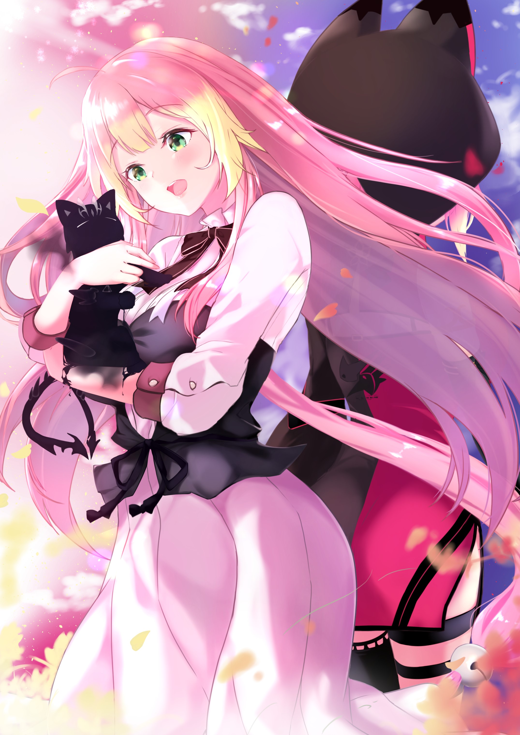 Chii Aruel from Soul Worker holding a black cat HD Phone Wallpaper