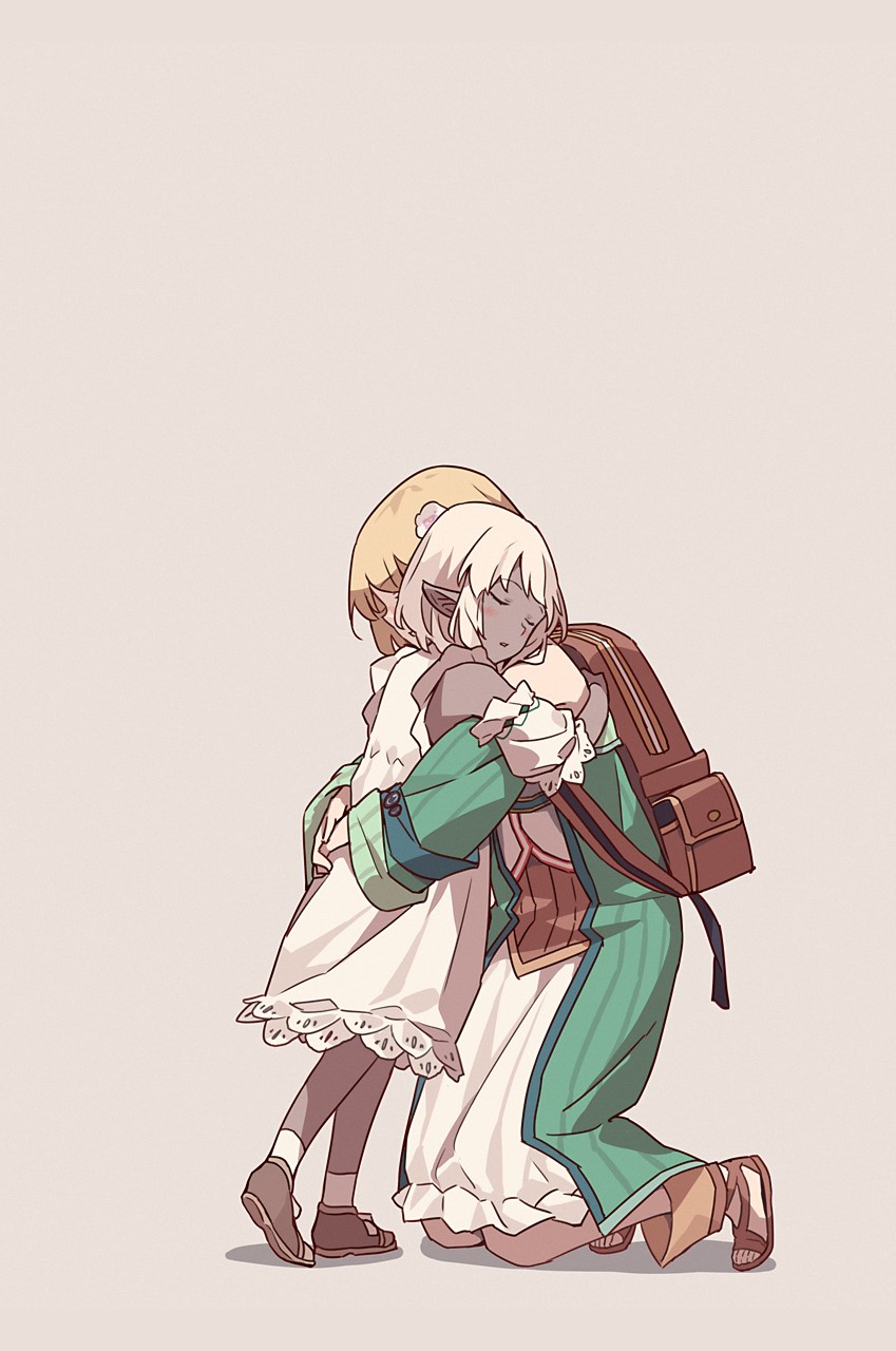 Two anime girls hugging HD Phone Wallpaper