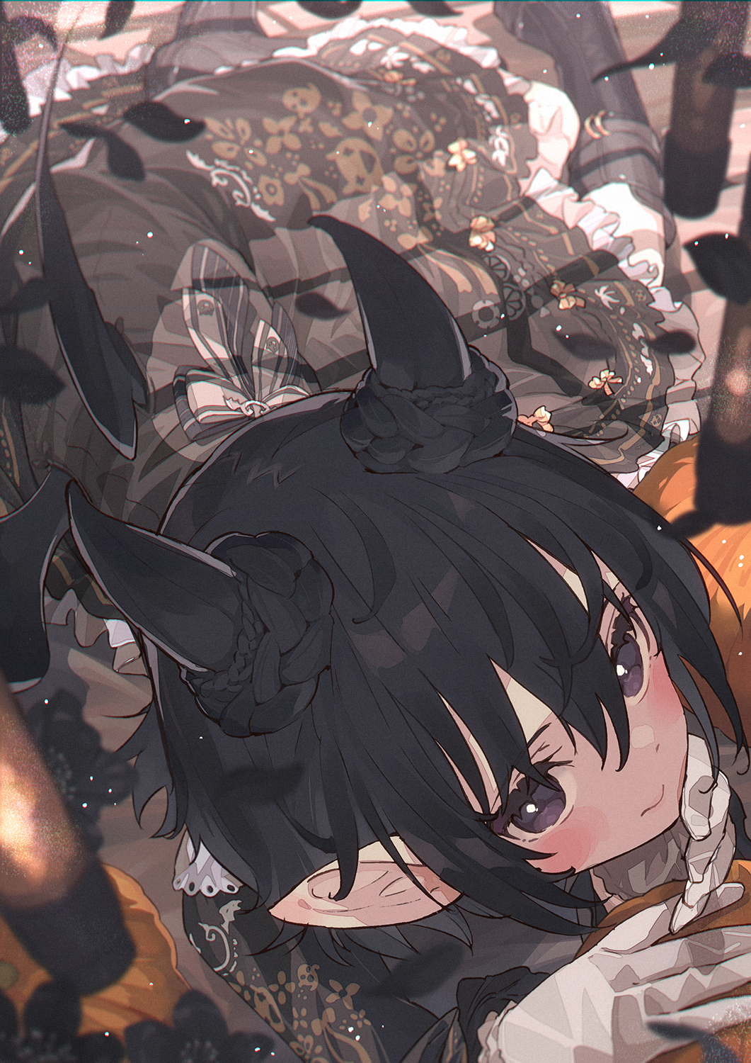 Anime girl with horns and dark hair, Halloween theme HD Phone Wallpaper