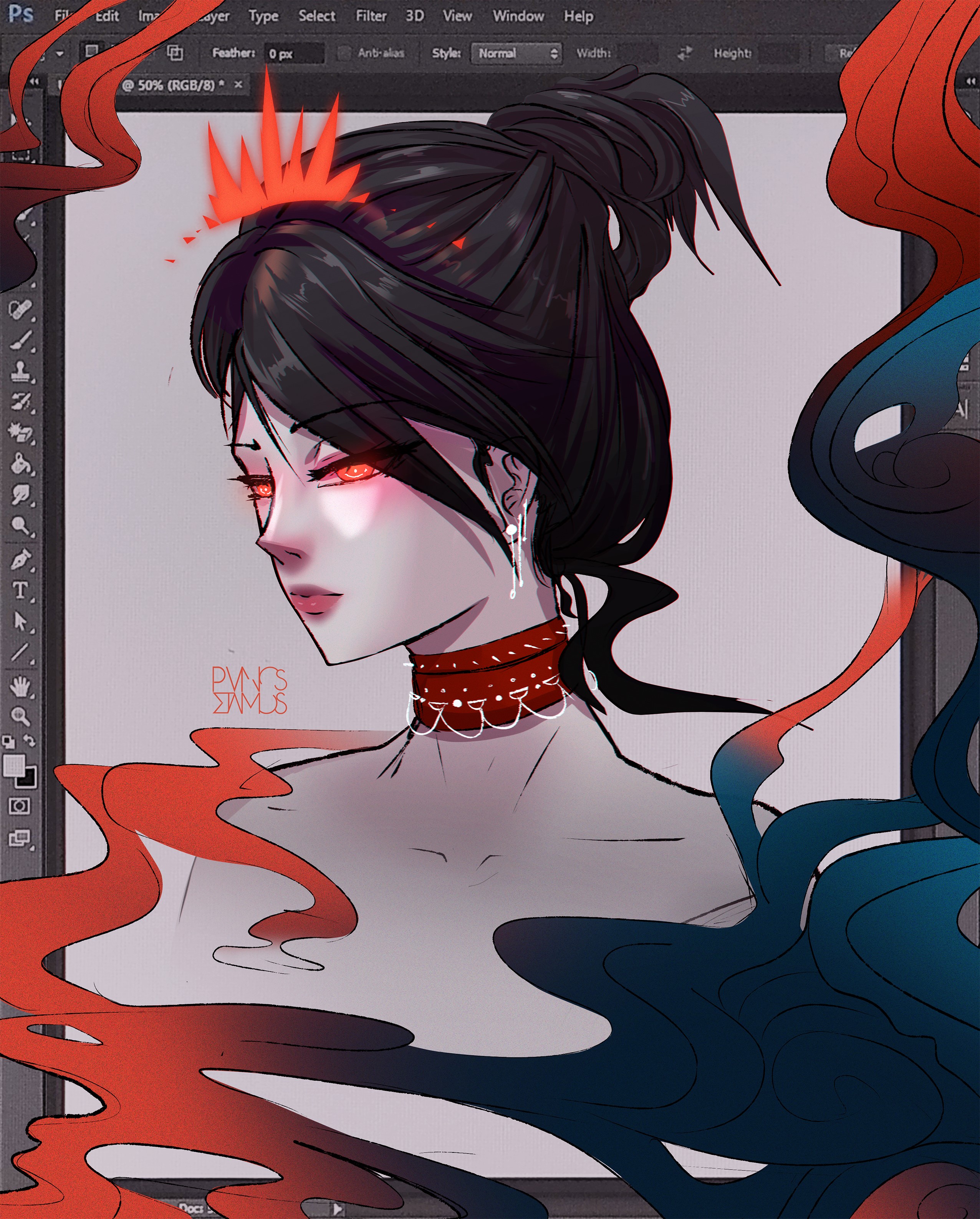 Fantasy art of a woman with dark hair and red crown HD Phone Wallpaper