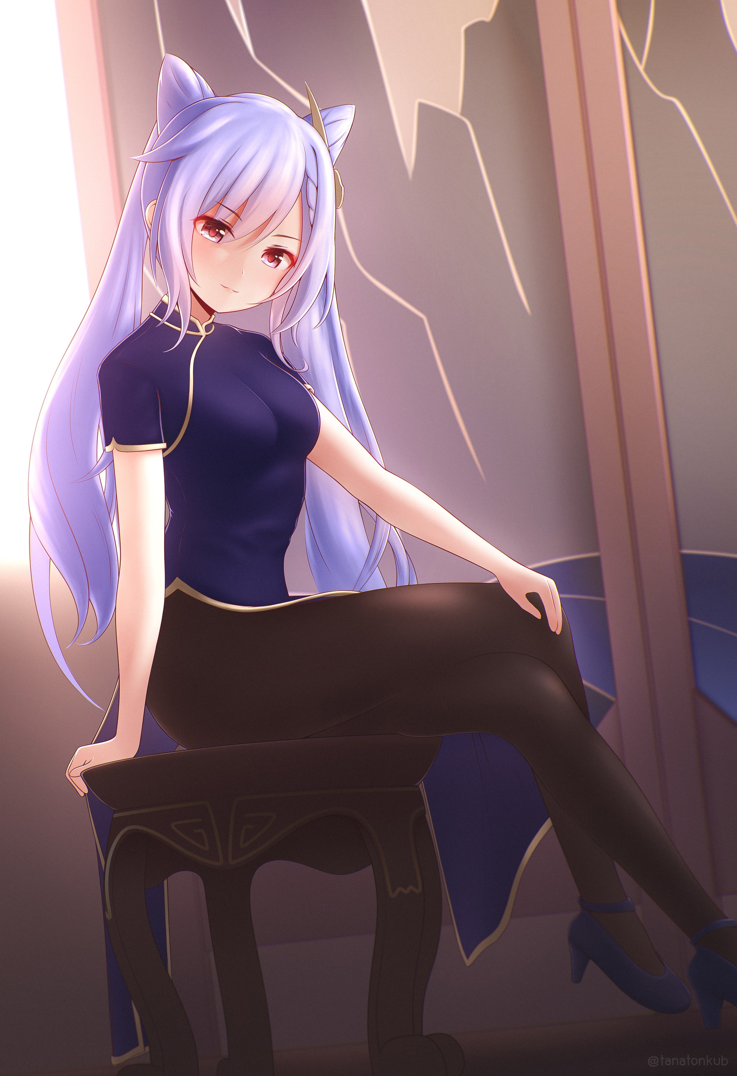 Keqing from Genshin Impact in a Chinese dress HD Phone Wallpaper