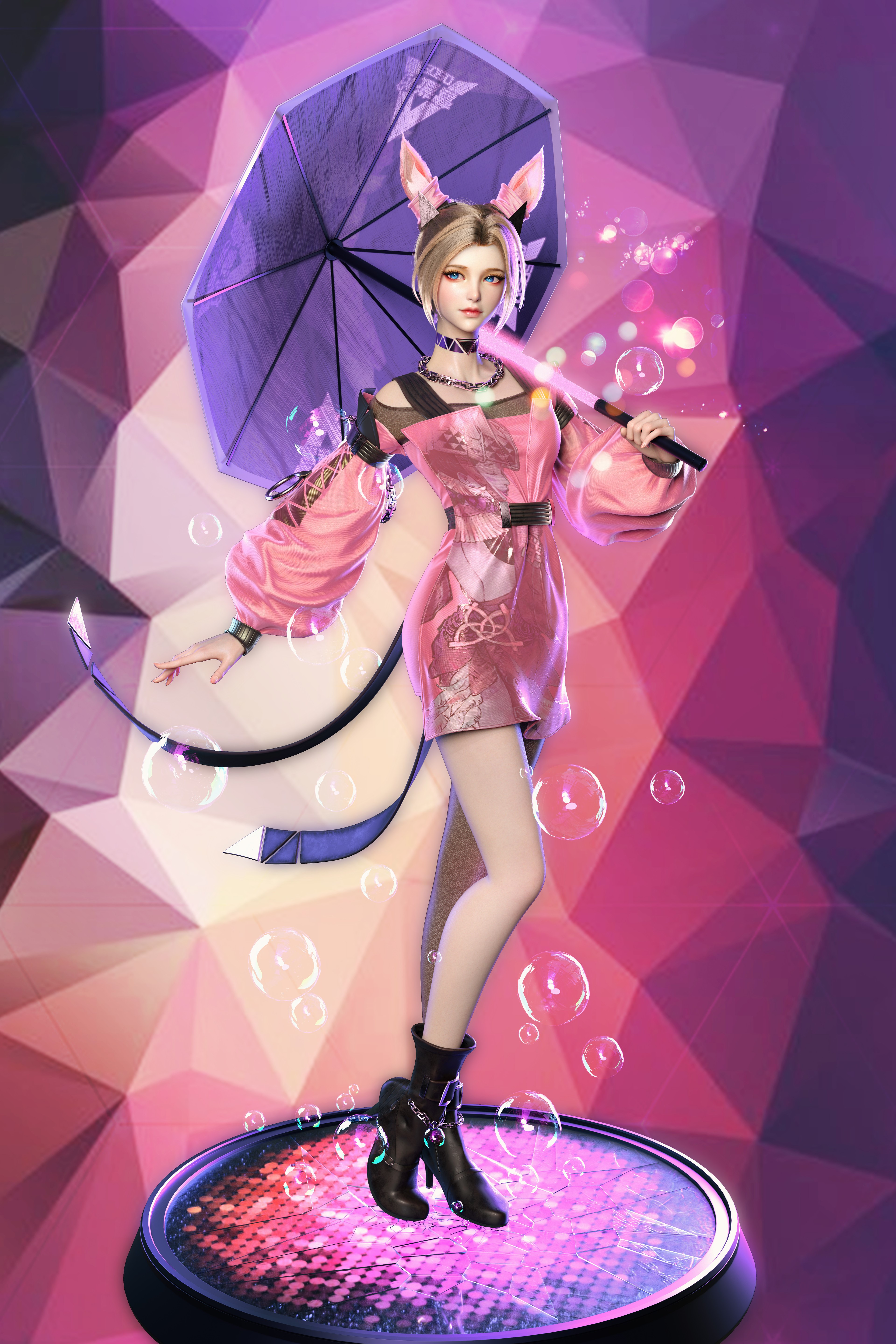 Yihao Ren Pink Dress with Umbrella HD Phone Wallpaper