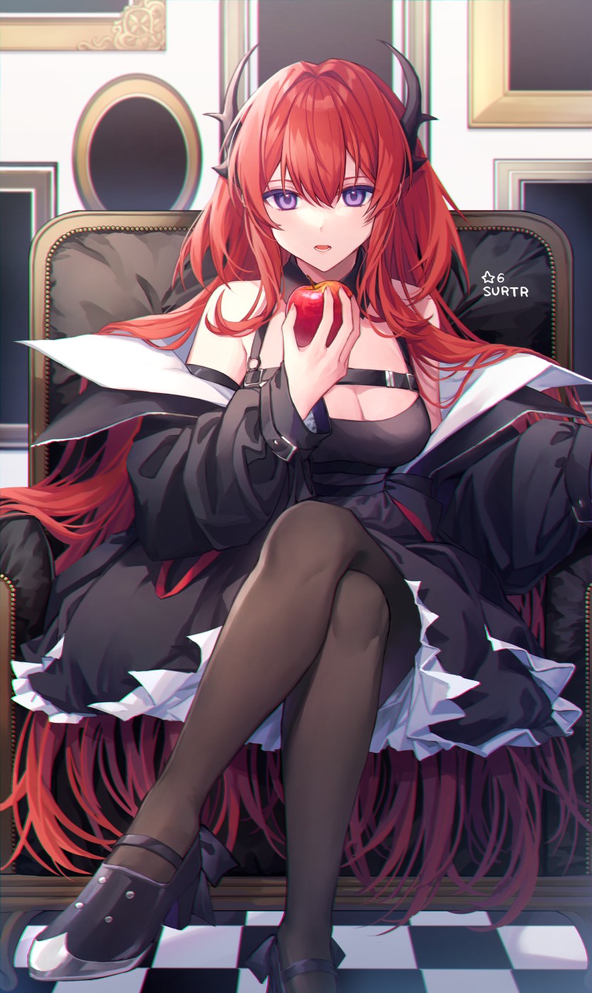 Surtr from Arknights Sitting with Apple HD Phone Wallpaper
