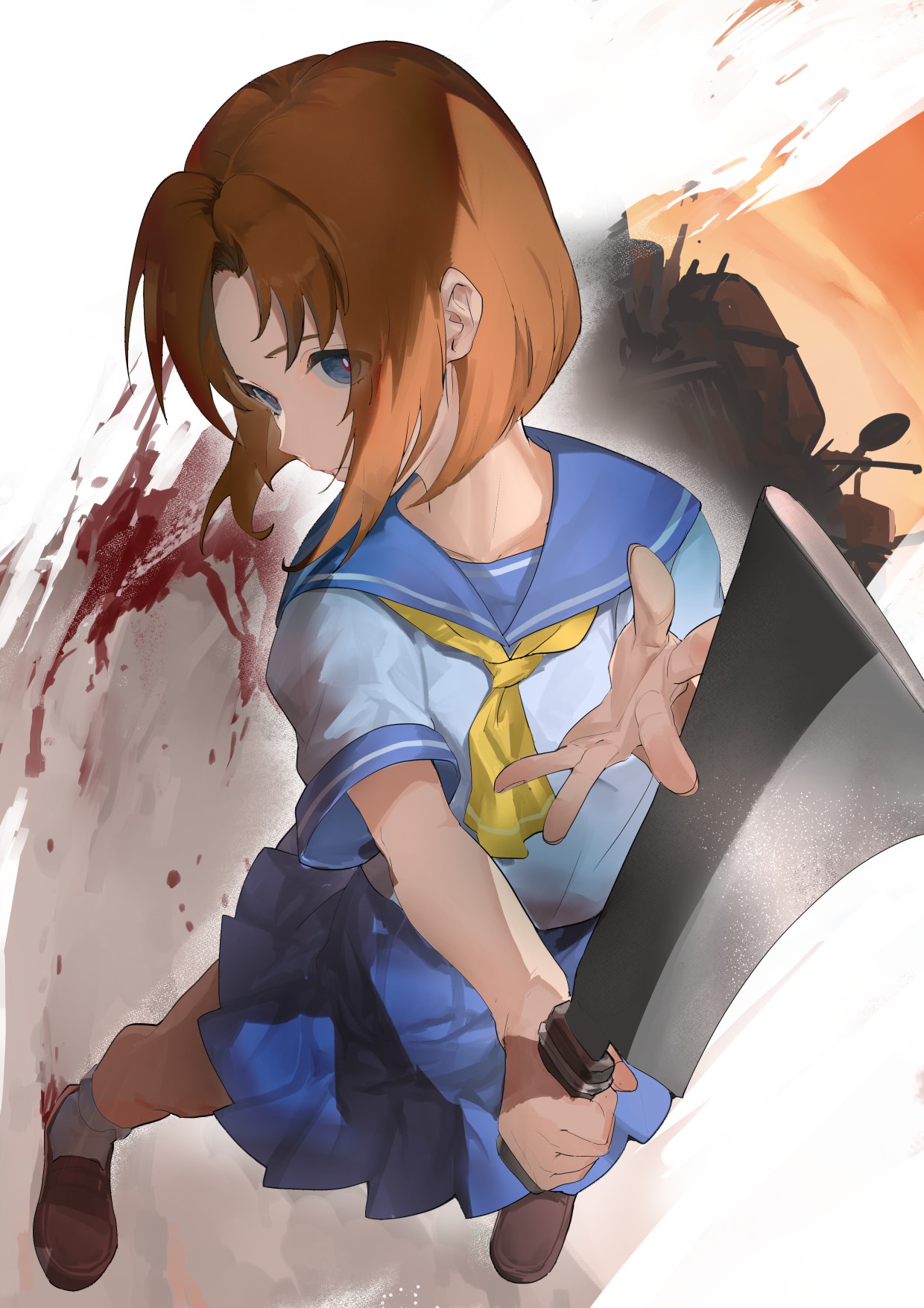 Ryuuguu Rena from Higurashi No Naku Koro Ni with a cleaver HD Phone Wallpaper