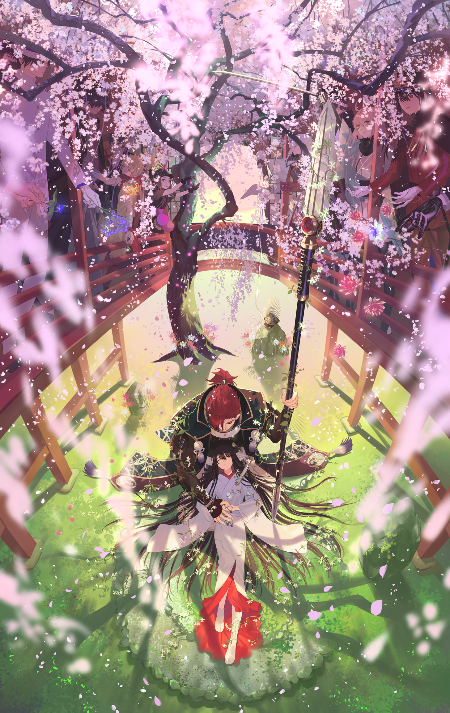 Warabi Tama from Fate Series under cherry blossoms HD Phone Wallpaper