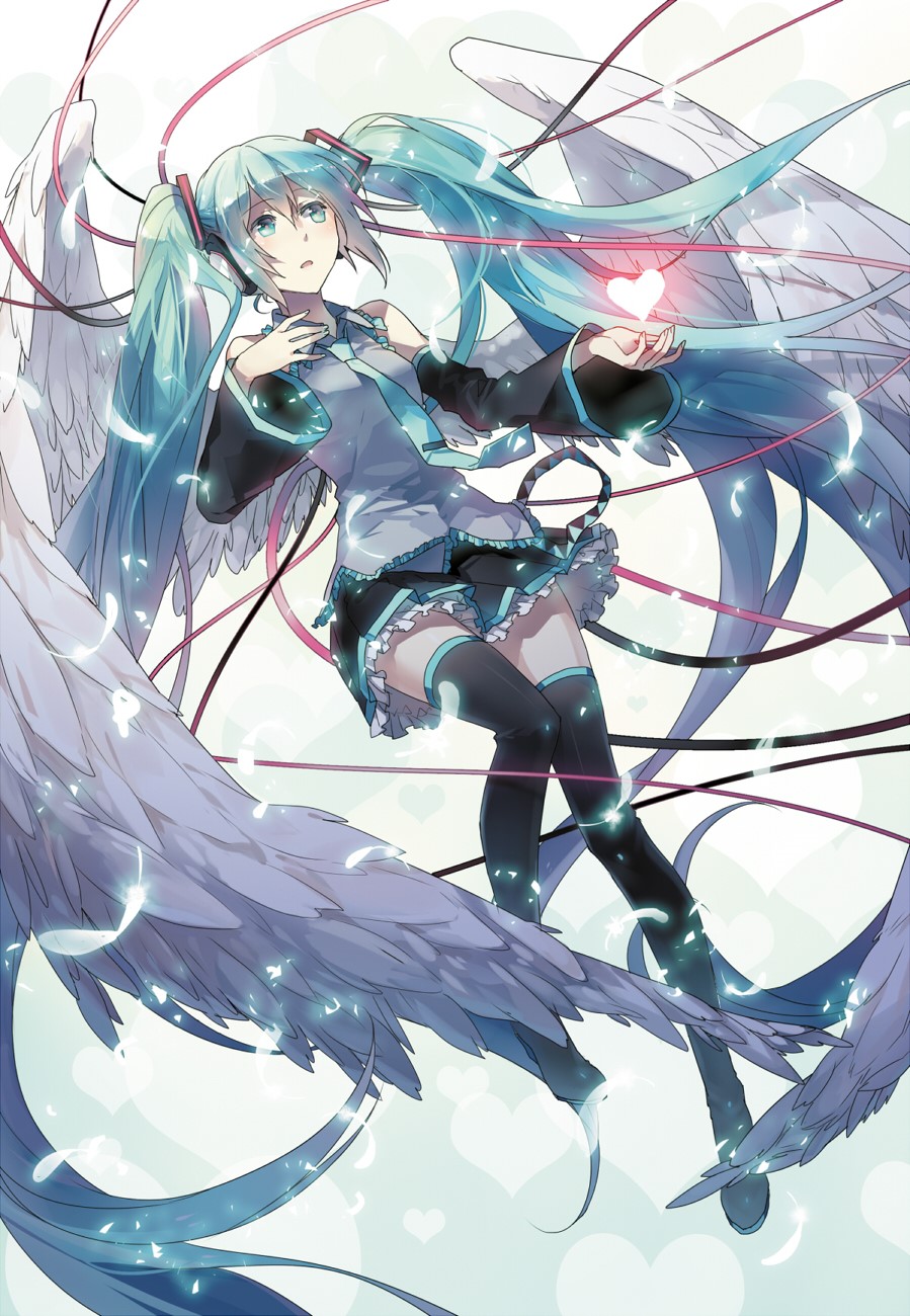Hatsune Miku with Angel Wings and Heart HD Phone Wallpaper