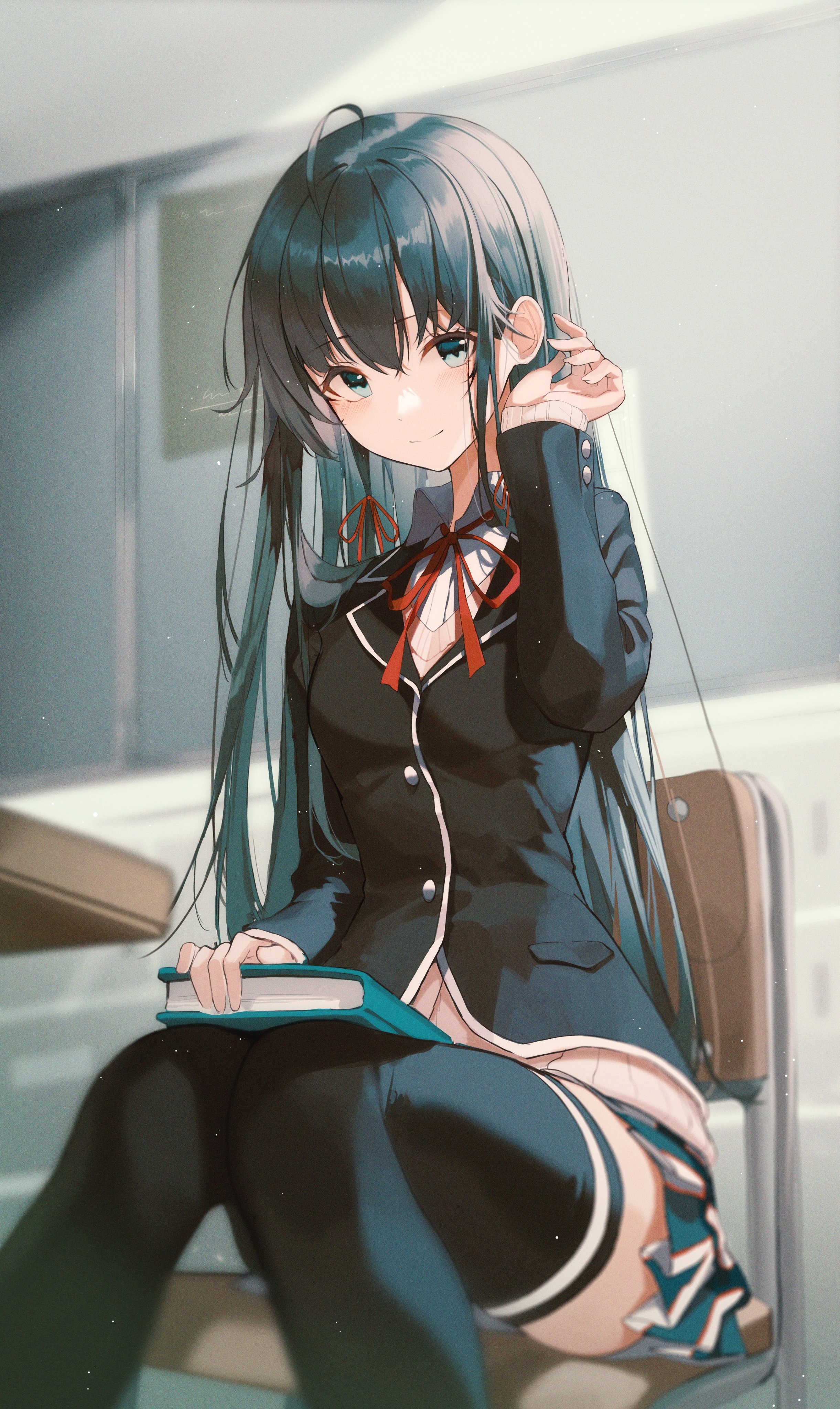 Yukinoshita Yukino Sitting in Classroom Fan Art HD Phone Wallpaper