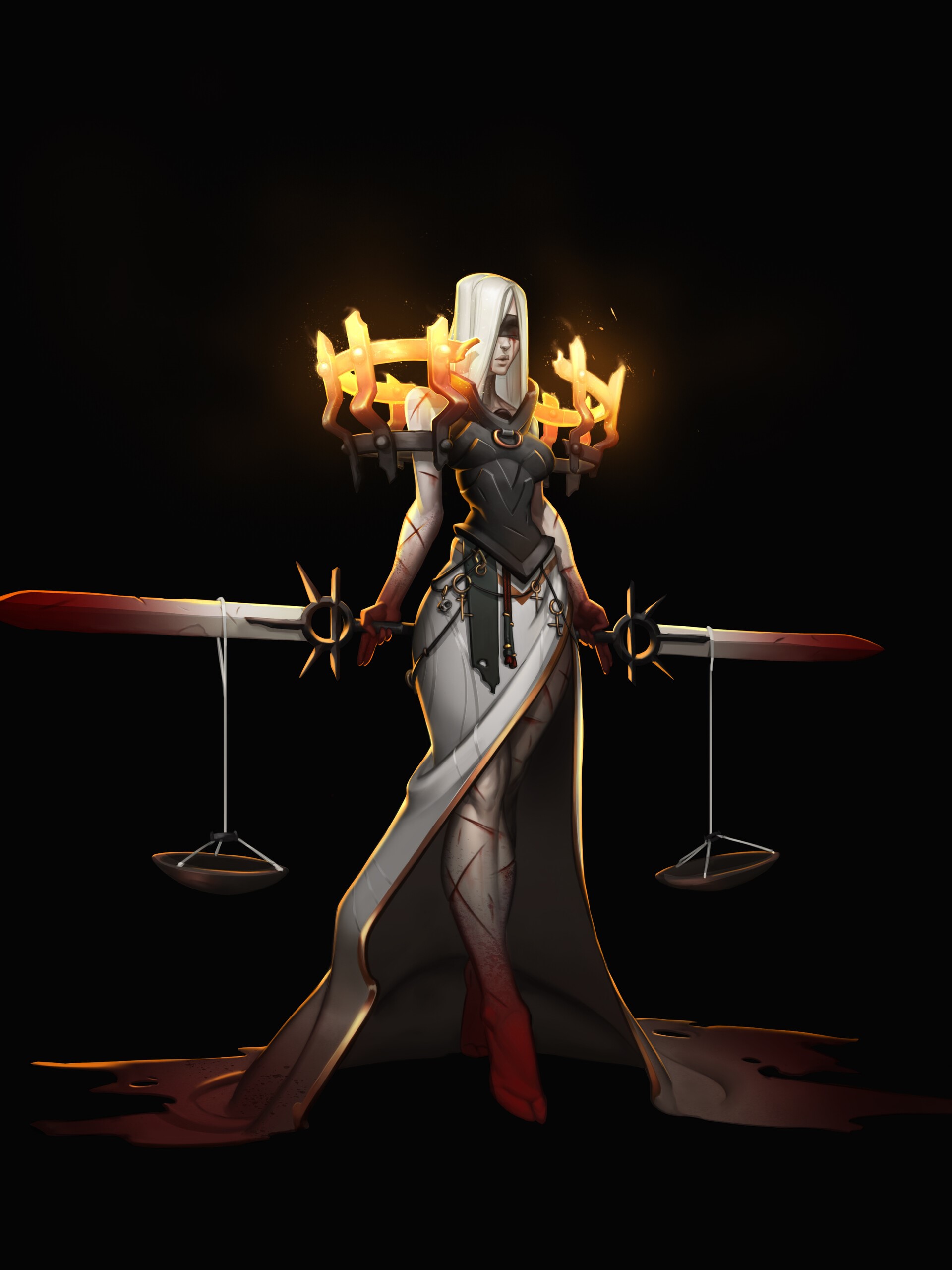 Fantasy woman with candles and scales of justice HD Phone Wallpaper