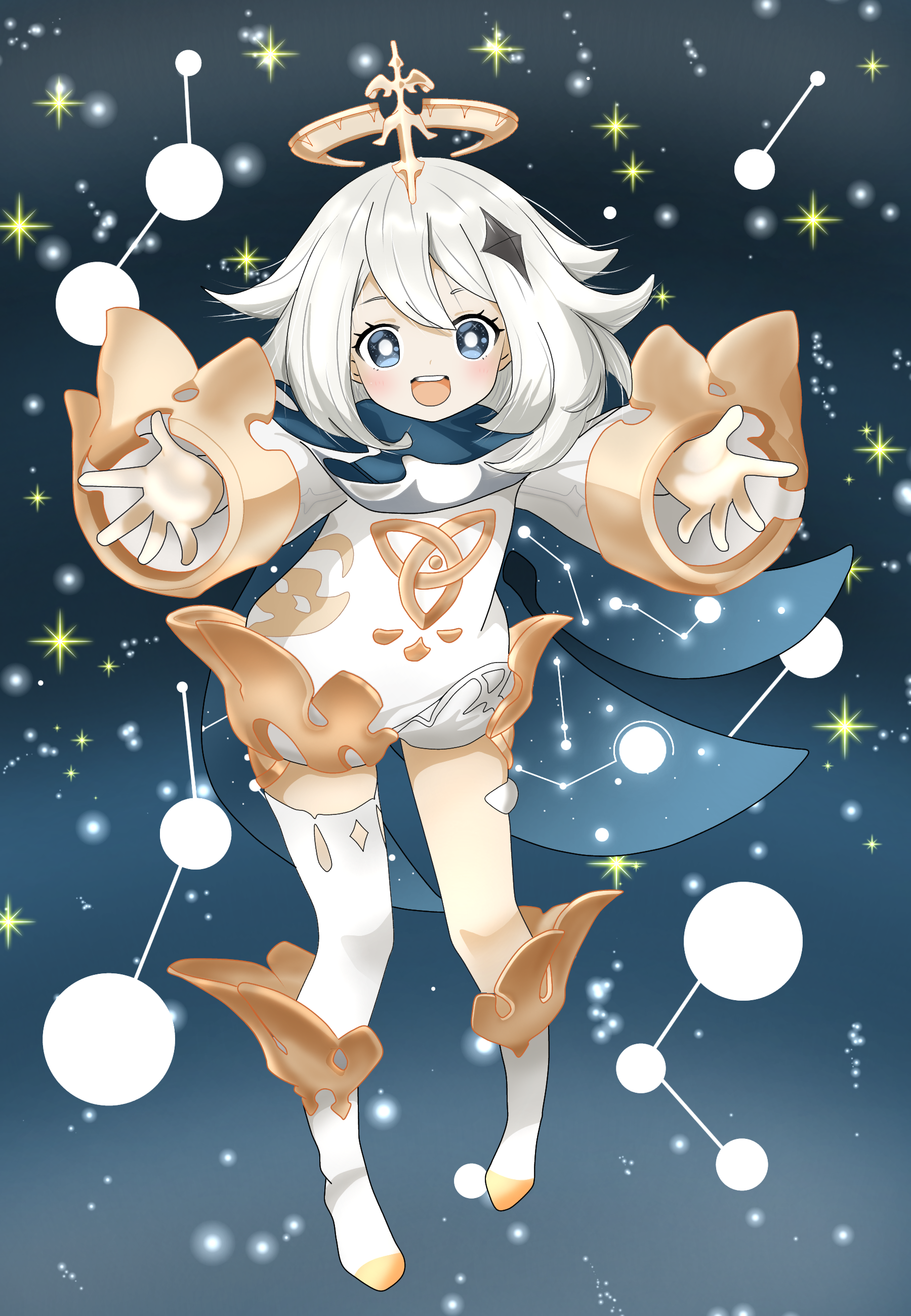 Paimon from Genshin Impact in starry sky HD Phone Wallpaper