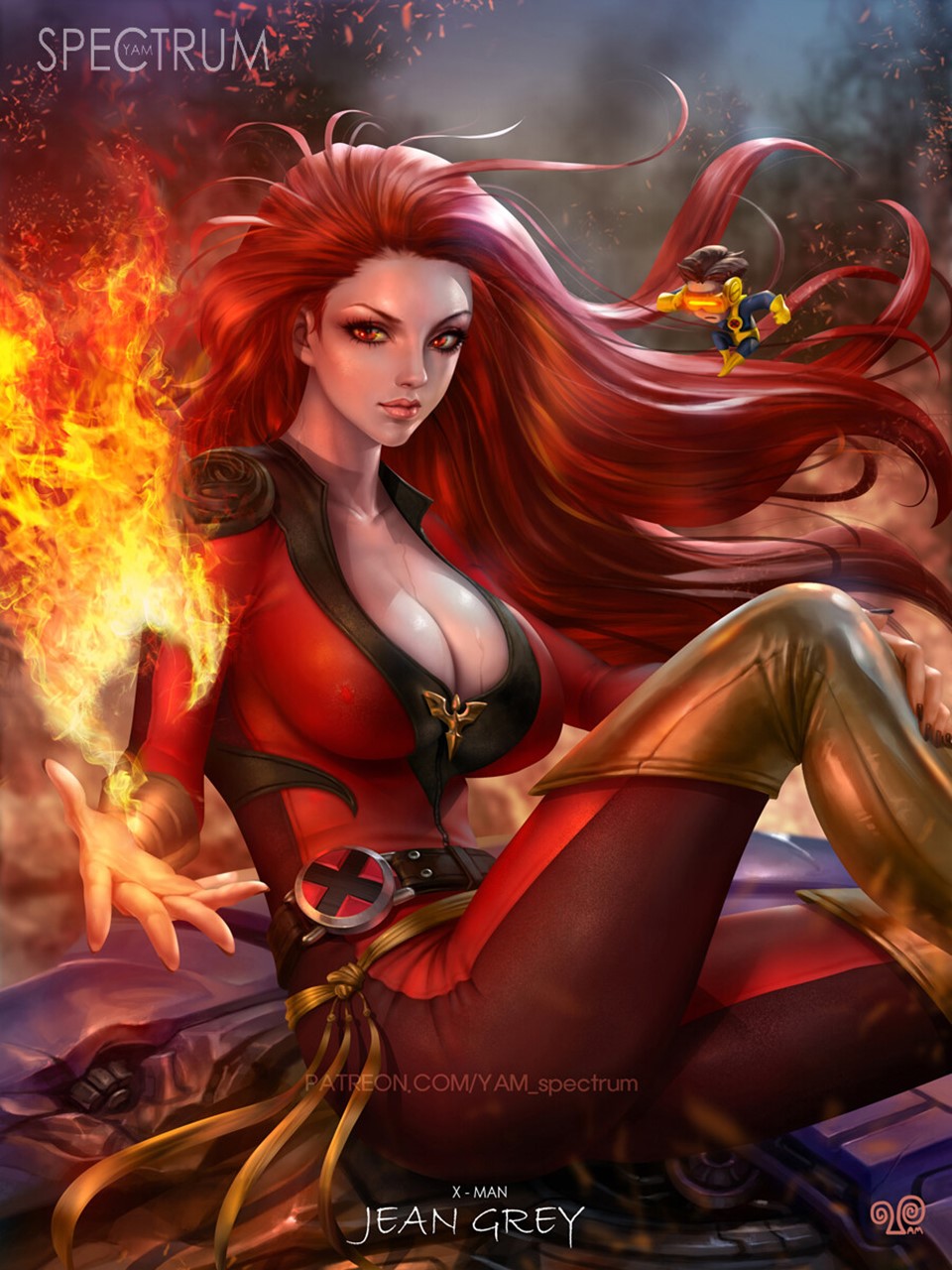 Jean Grey from X-Men with fire HD Phone Wallpaper