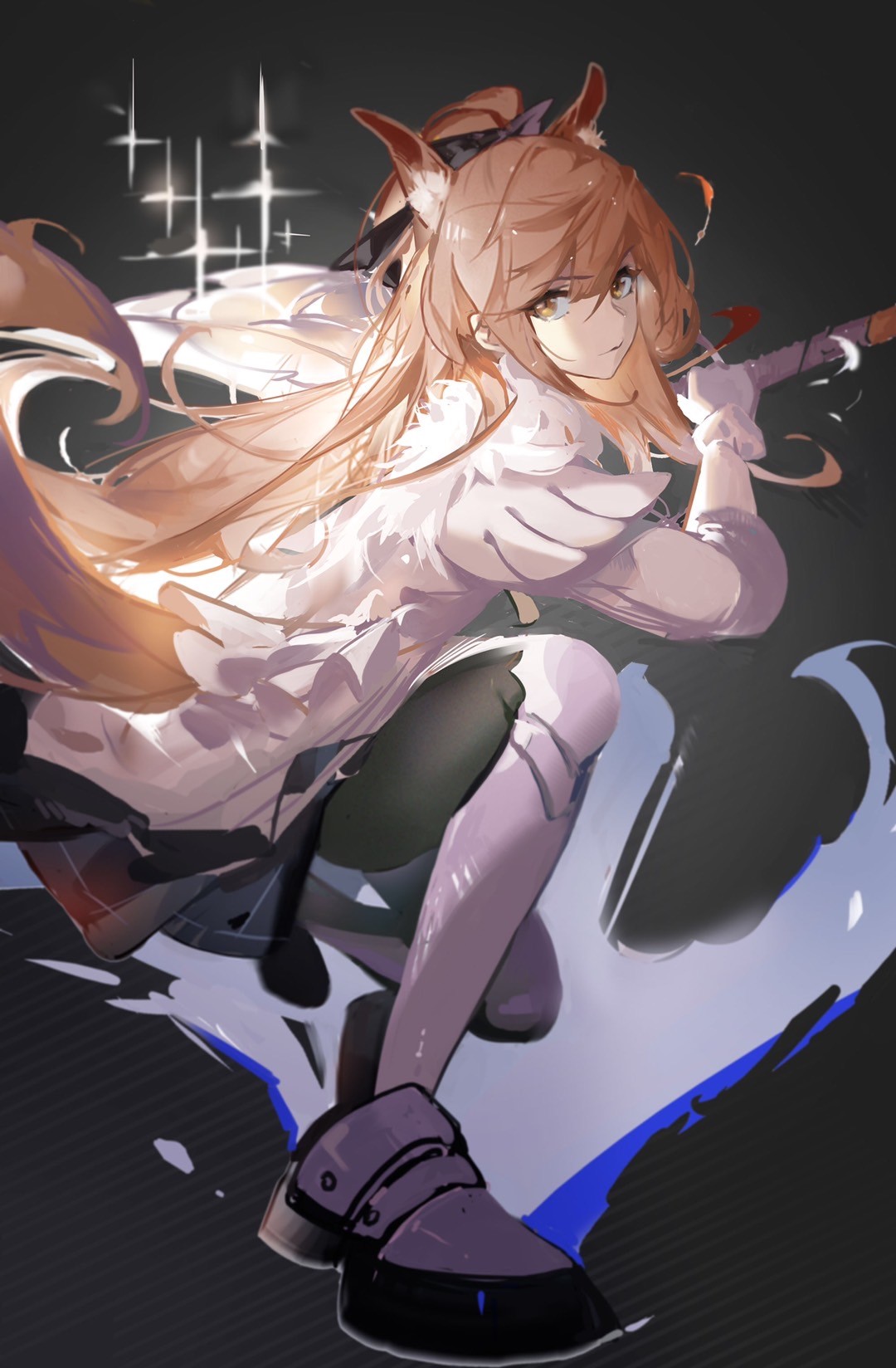 Anime girl with fox ears and sword HD Phone Wallpaper