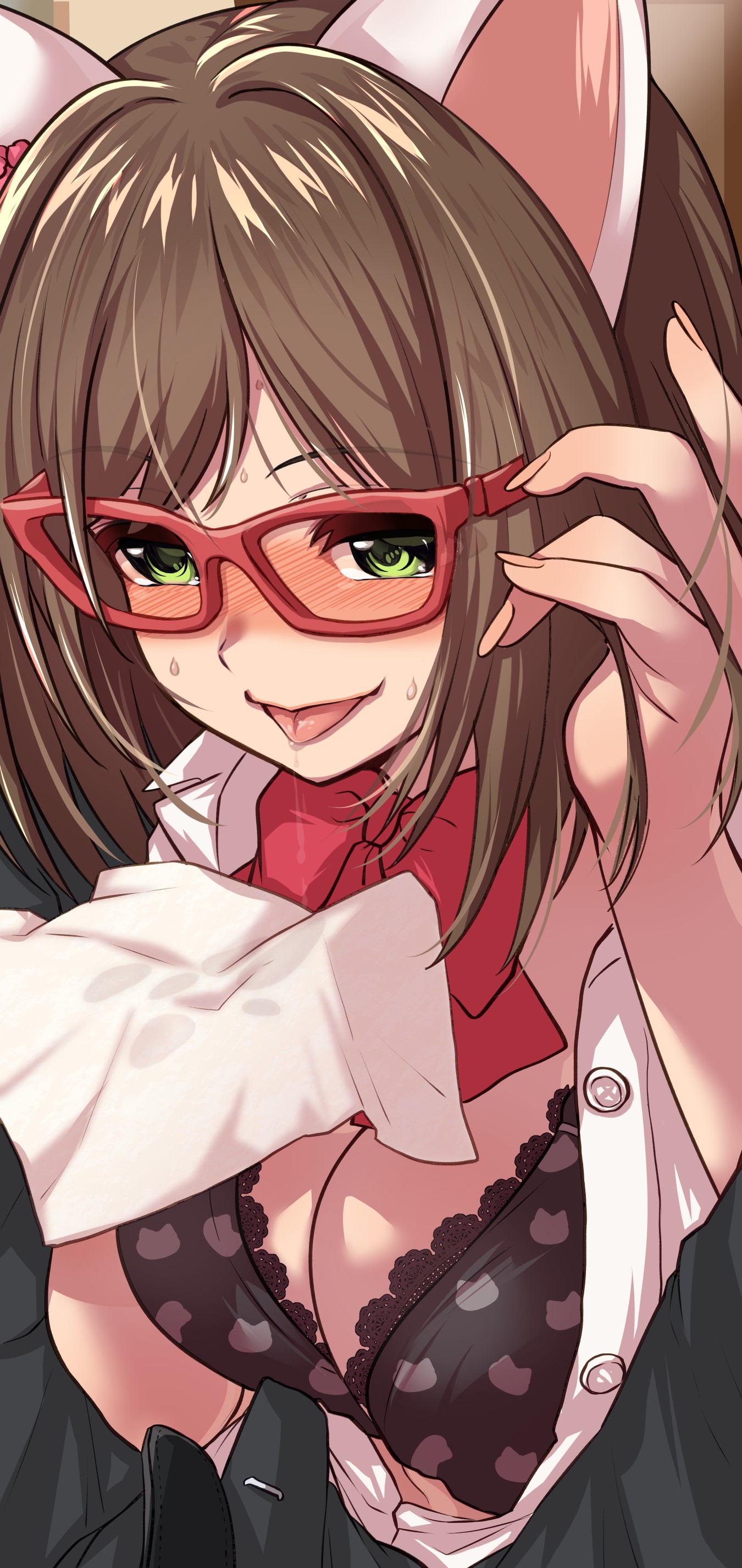 Anime girl with cat ears and glasses HD Phone Wallpaper