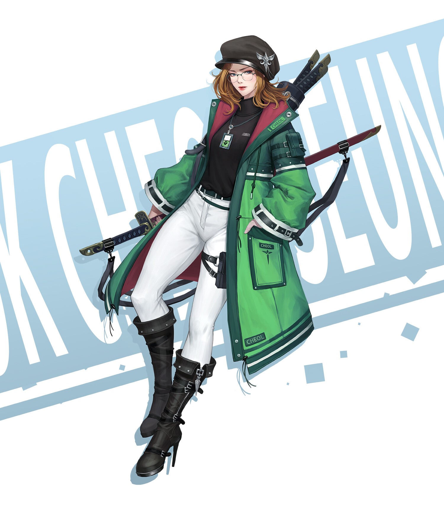 Woman with swords and green coat HD Phone Wallpaper