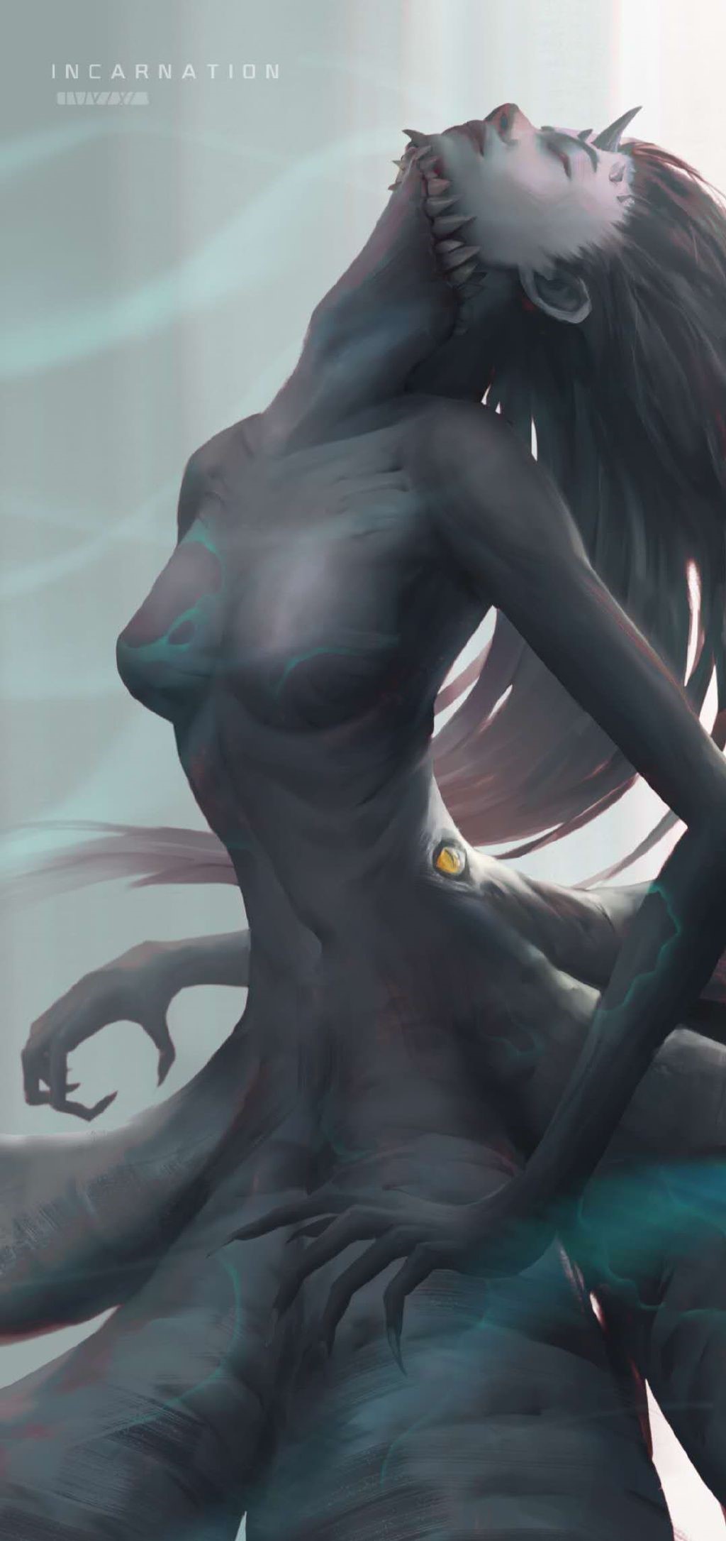 Incarnation creature with long nails and grey skin HD Phone Wallpaper