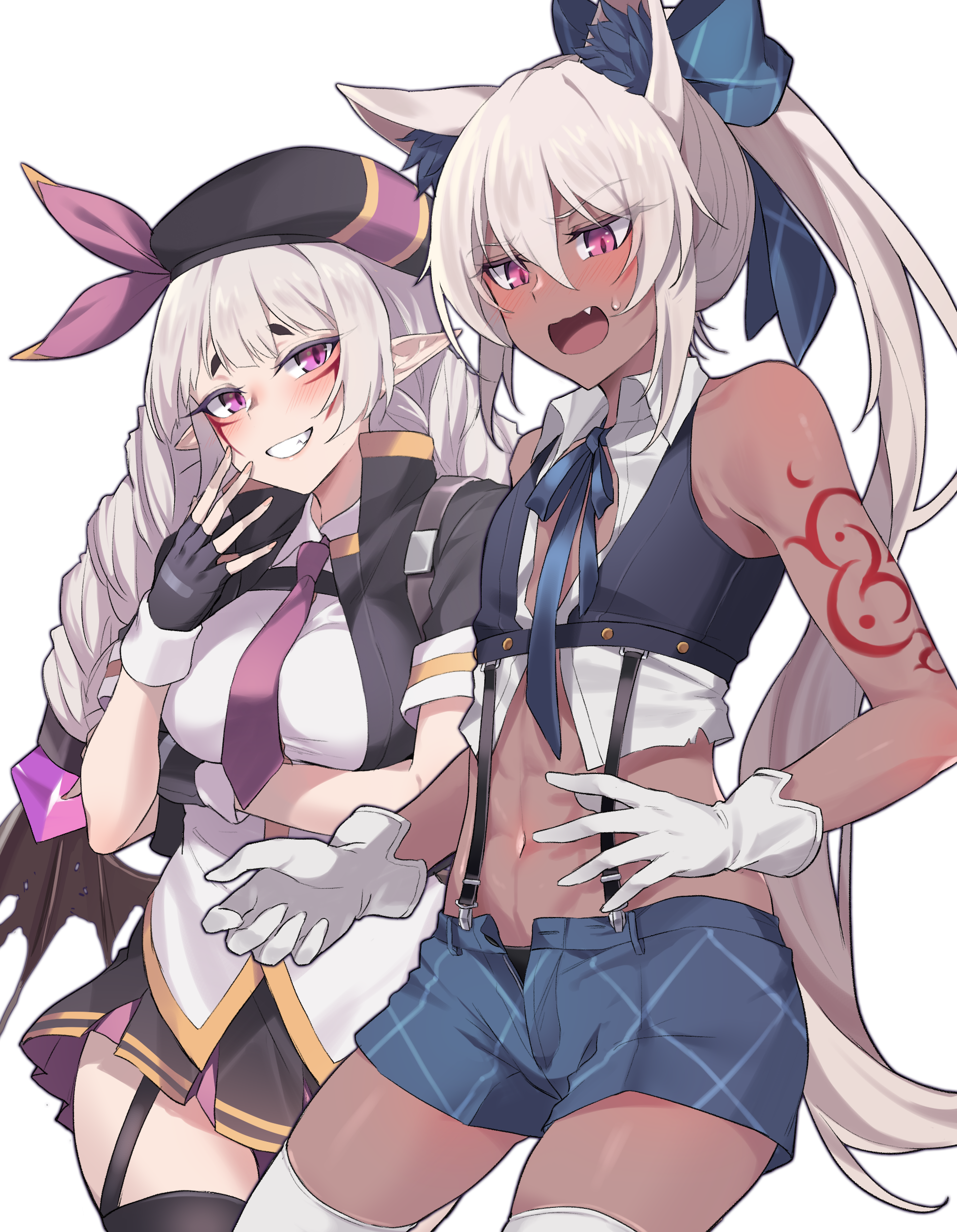 Two anime girls with animal ears and purple eyes HD Phone Wallpaper