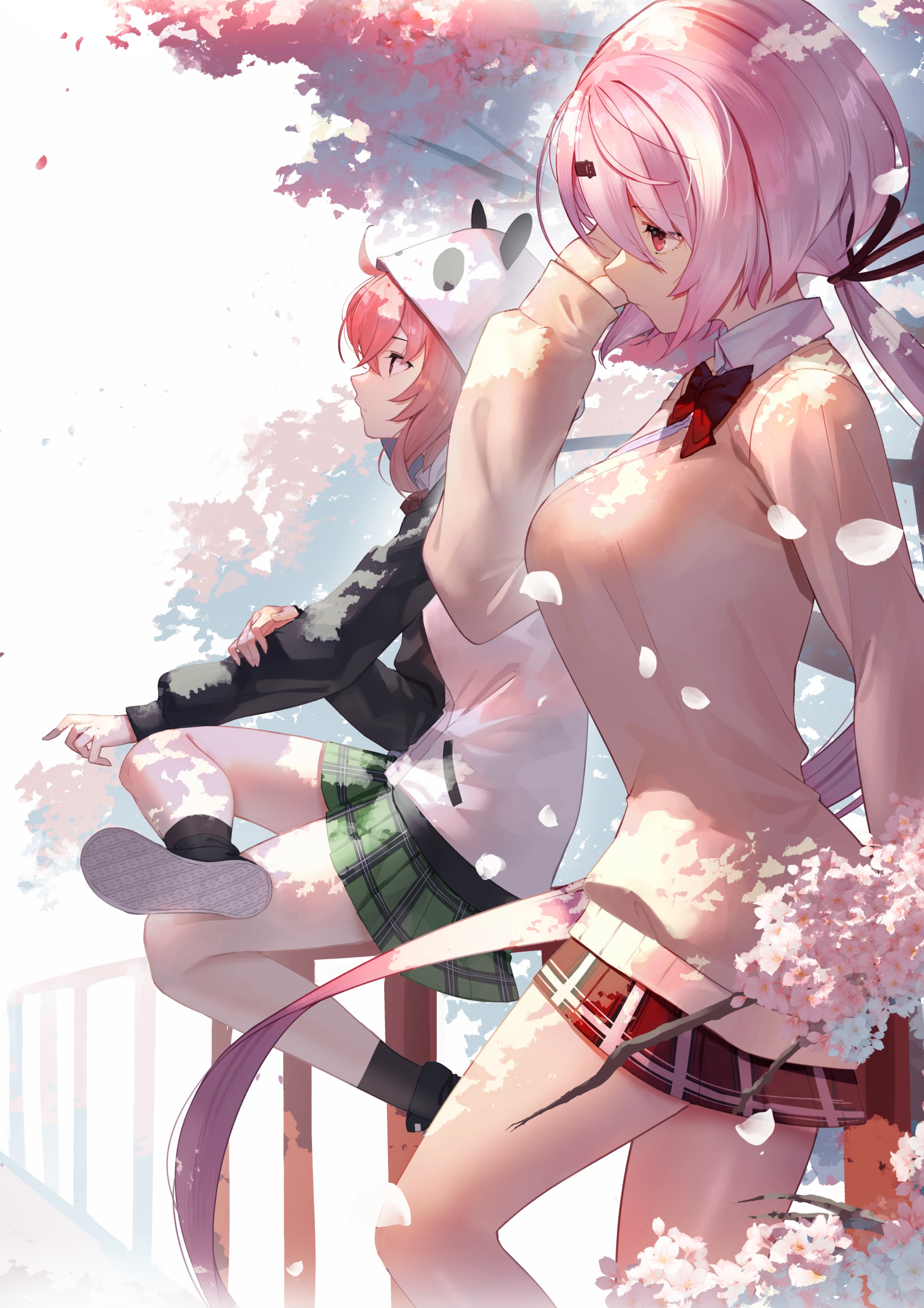 Sasaki Saku and Shiina Yuika from Nijisanji with cherry blossoms HD Phone Wallpaper