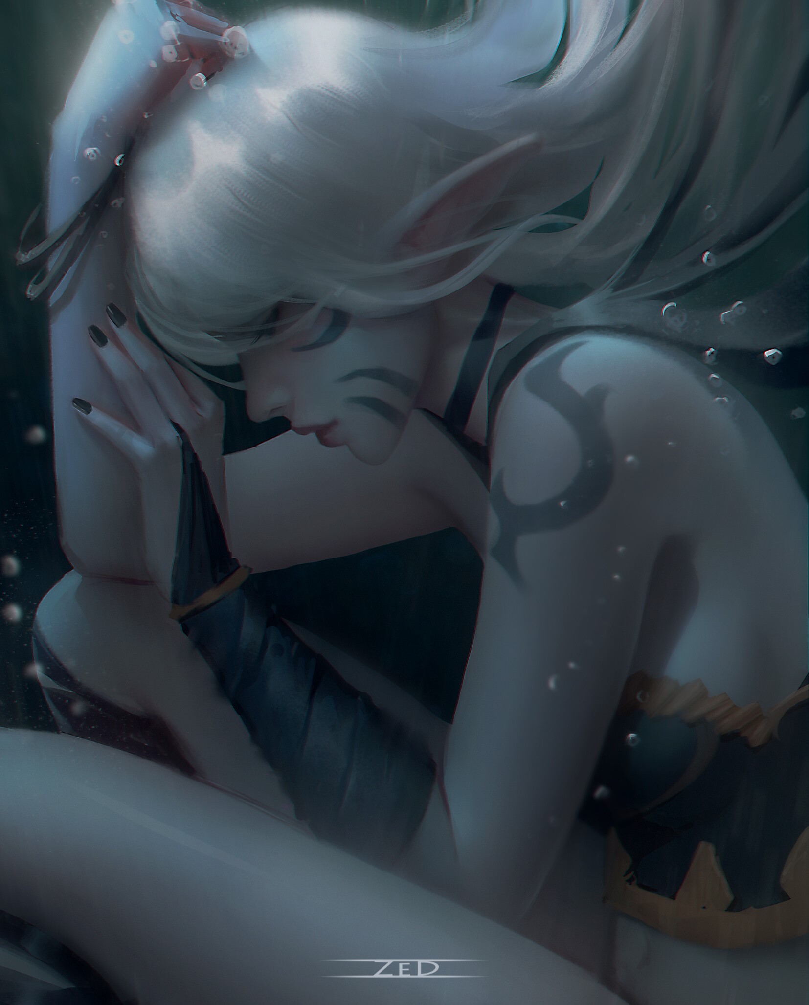 Fantasy girl with pointy ears and tattoos HD Phone Wallpaper