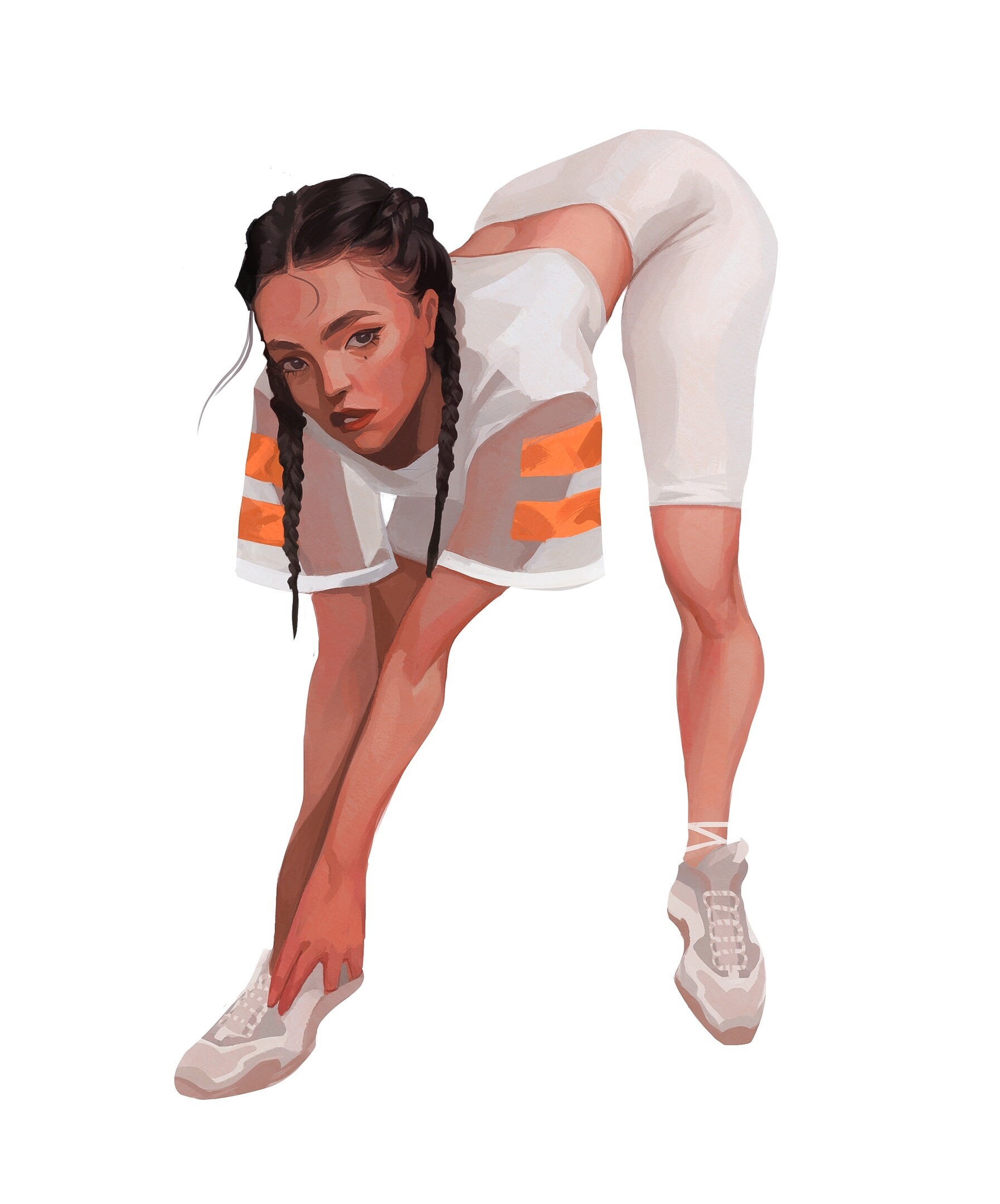 Woman with braids in athletic wear bending over HD Phone Wallpaper