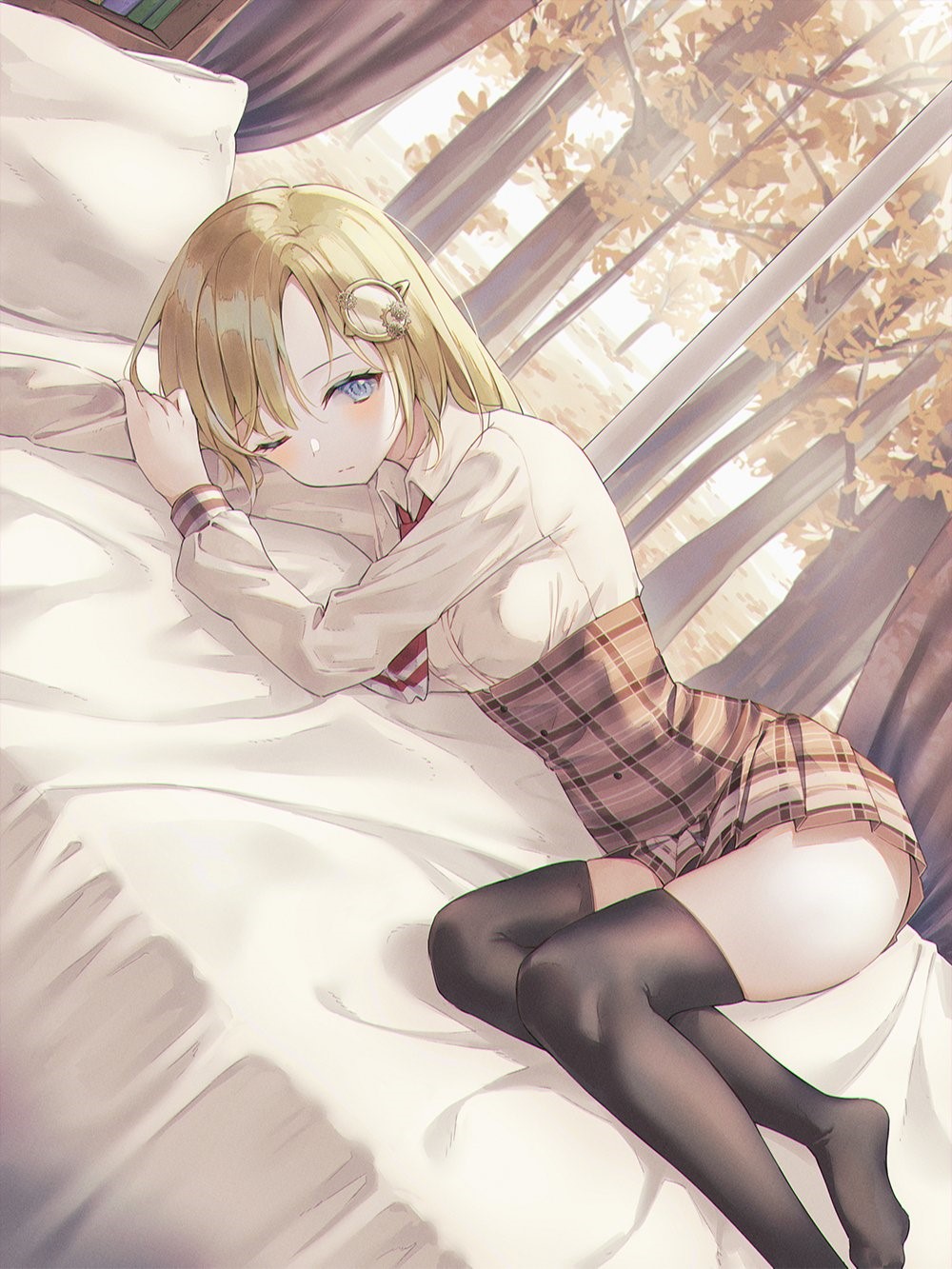 Amelia Watson from Hololive in bed HD Phone Wallpaper